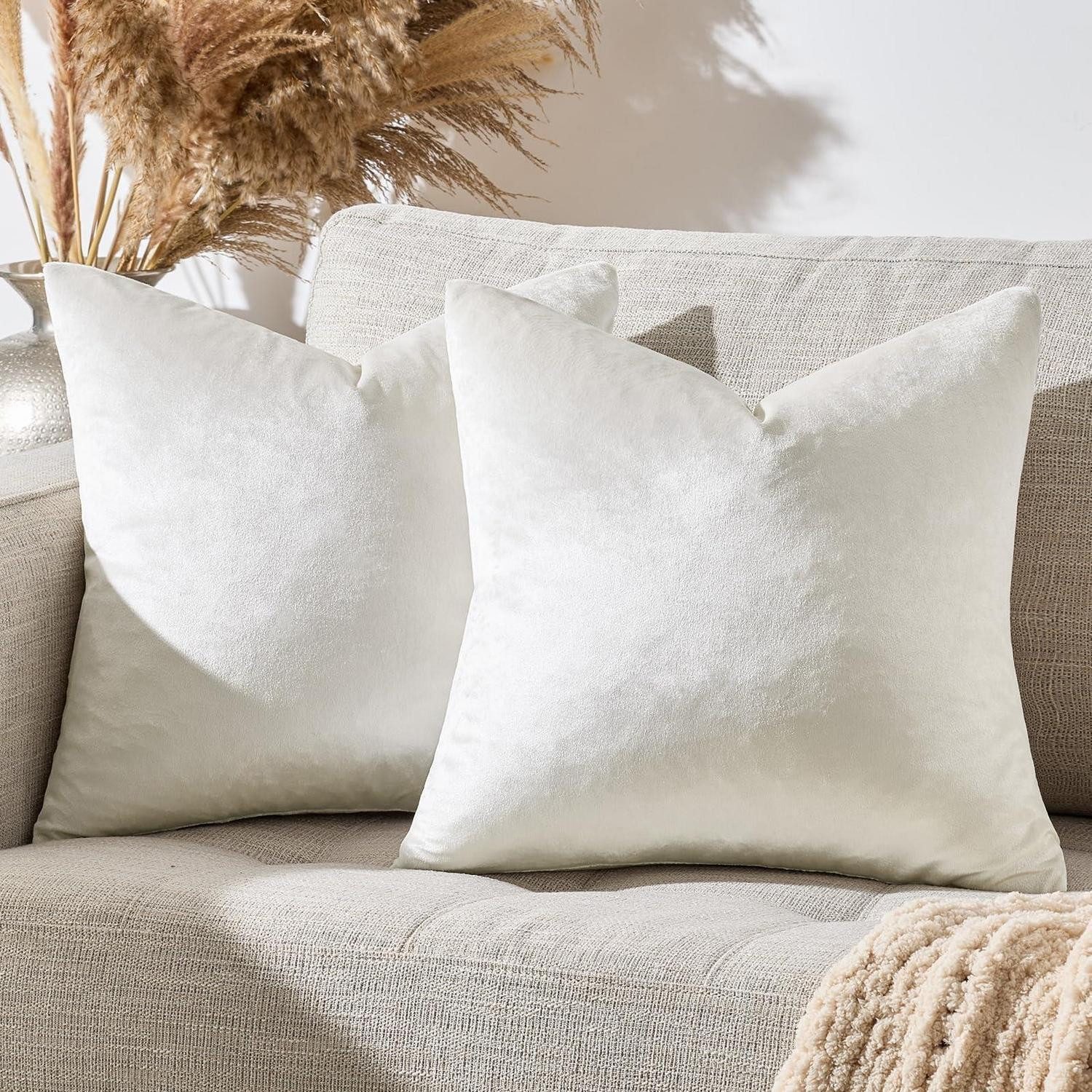LuxusKollektion Kissenbezug Kissenbezug Samt 40x40cm Creme 2er Set, (2 Stück)