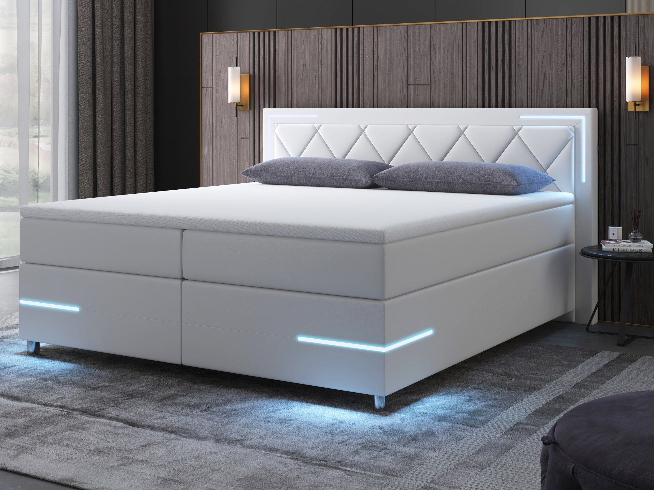 ᐅ wonello Boxspringbett Arizona, mit LED Beleuchtung und Topper ...