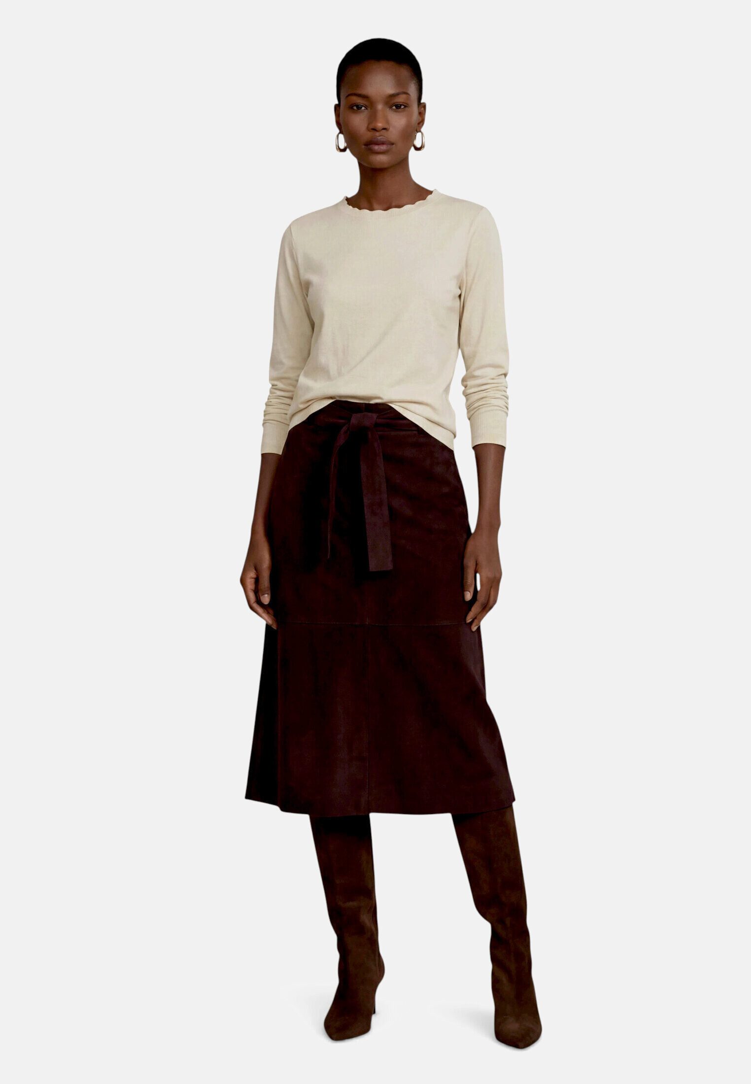 Zero Midirock Damen mit Gürtel Material