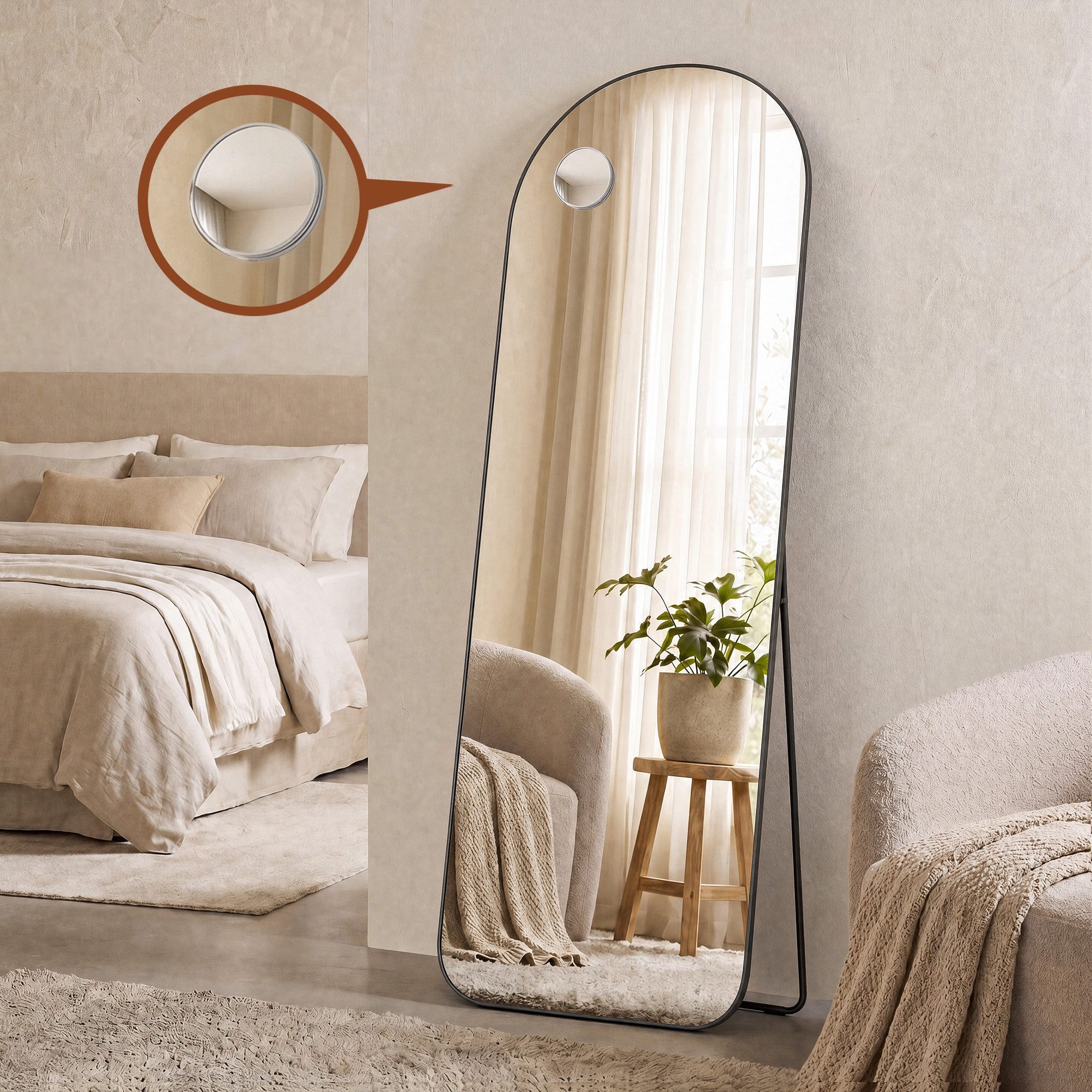 SONGMICS Standspiegel Standspiegel Ganzkörperspiegel mit abnehmbarer Magnetlupe, Wandspiegel, Standspiegel, stehend oder wandmontiert, 160 x 50/150 x 40 cm – Bild 2 von 5