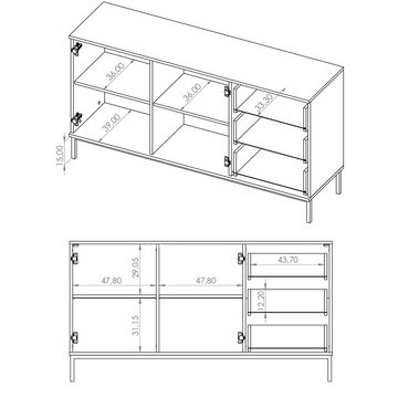 Lomadox Wohnwand PERIA-132, (2-St., 2-tlg), Wohnmöbel Set, Sideboard & TV Lowboard, in Marineblau