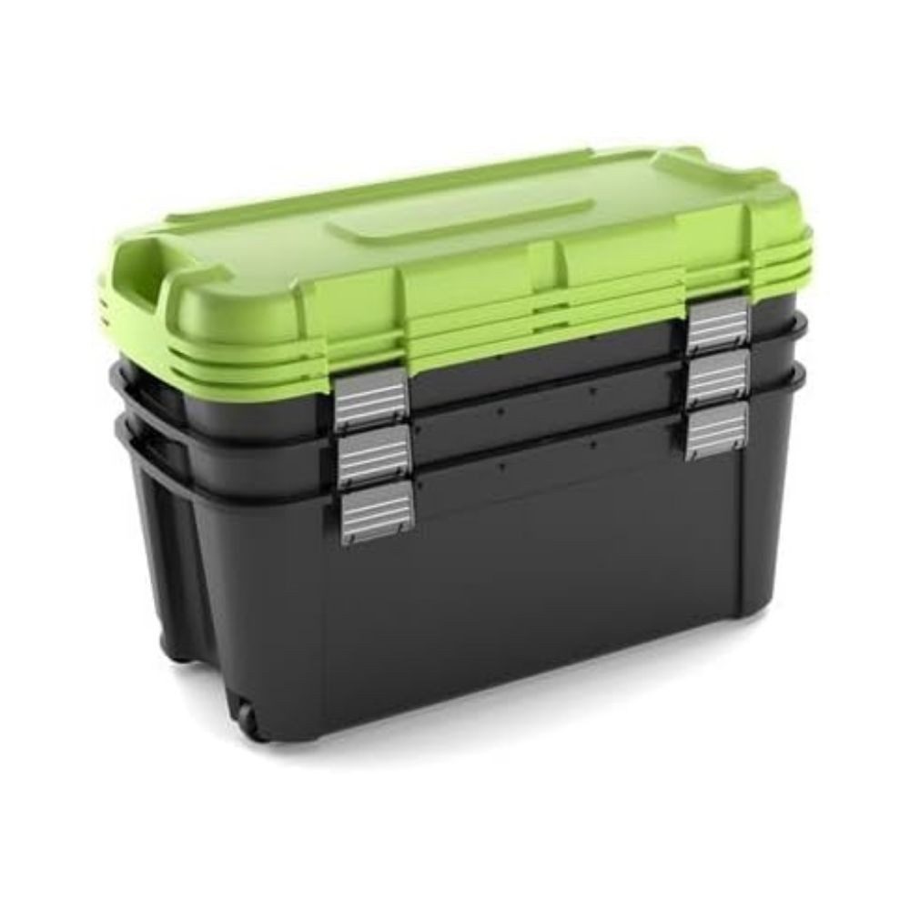 Keter Terrasse 3X Keter 80L Aufbewahrungsbox Werkzeugbox mit Deckel Regalbox, Abschließbar