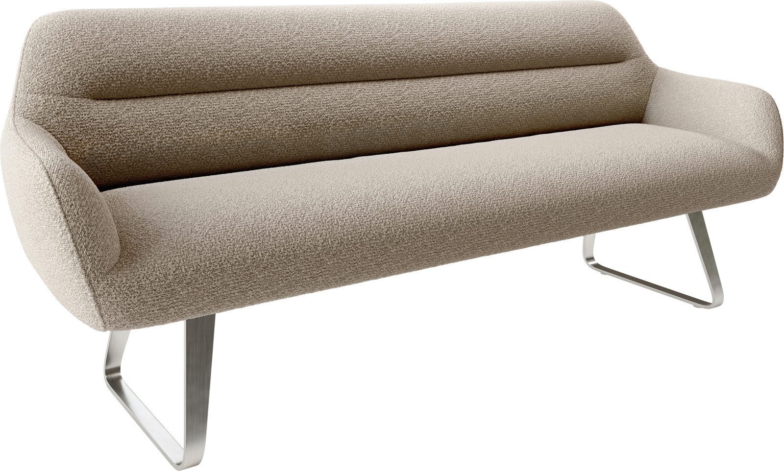 DELIFE Essbank Taya-Flex, 200 cm Kufengestell flach Edelstahl Bouclé Schlamm Taschenfederkern Es