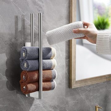 SOTOR Handtuchhalter Handtuchhalter aus Edelstahl für Badezimmer, Stanzfreies Badezimmer-Aufbewahrungsregal mit zwei Stangen