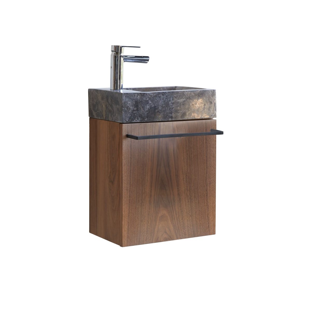 Tikamoon Waschtisch Hängendes Handwaschbecken Stelle aus Nussbaum und grauem Marmor