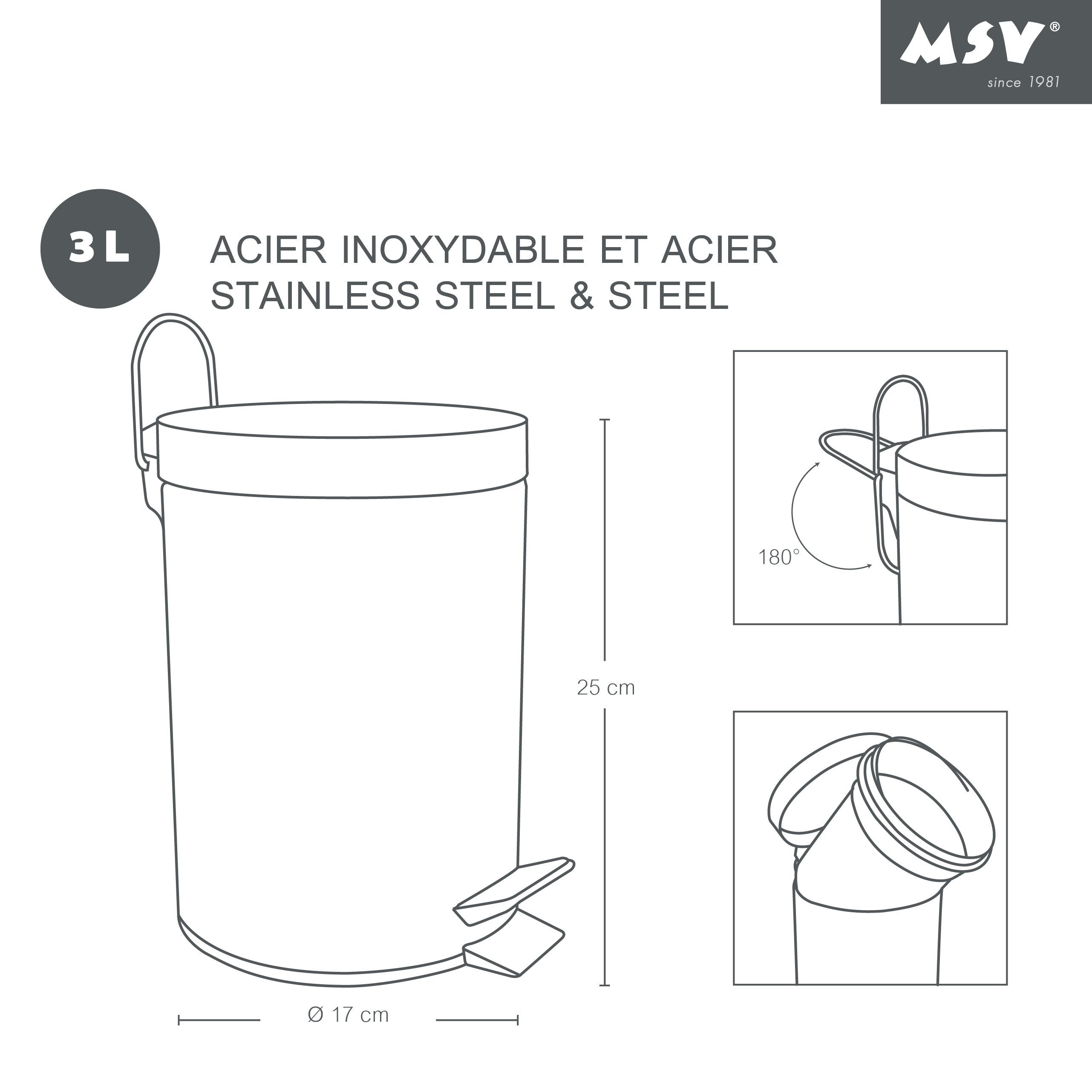 MSV Kosmetikeimer MSV Kosmetikeimer "Pastell Grün" Mülleimer Treteimer Abfalleimer - 3, rostfreier Edelstahl, mit herausnehmbarem Inneneimer, 3L