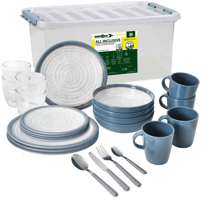 BRUNNER Geschirr-Set BRUNNER Campinggeschirr Set TUSCANY (8, 12, 16, 36-Teile) Rutschfest (36-tlg)