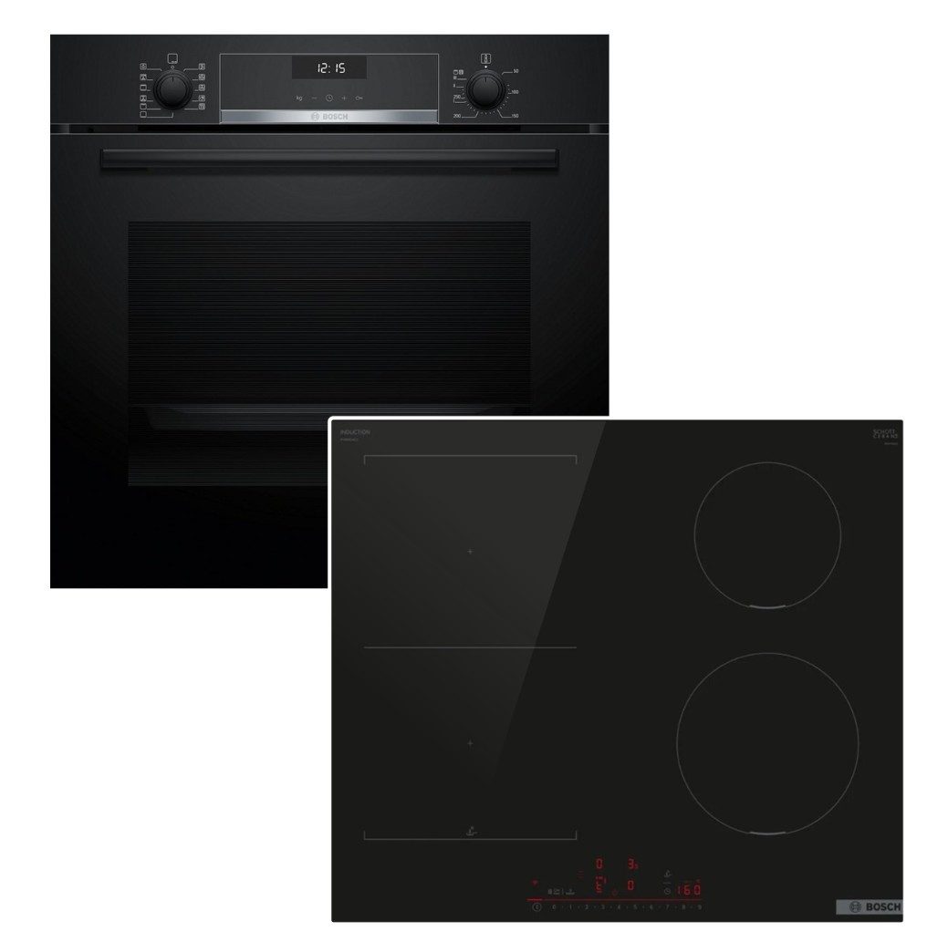 BOSCH Backofen-Set Einbaubackofen 3D-Heißluft AirFry + Induktionskochfeld HomeConnect, EcoClean Direct