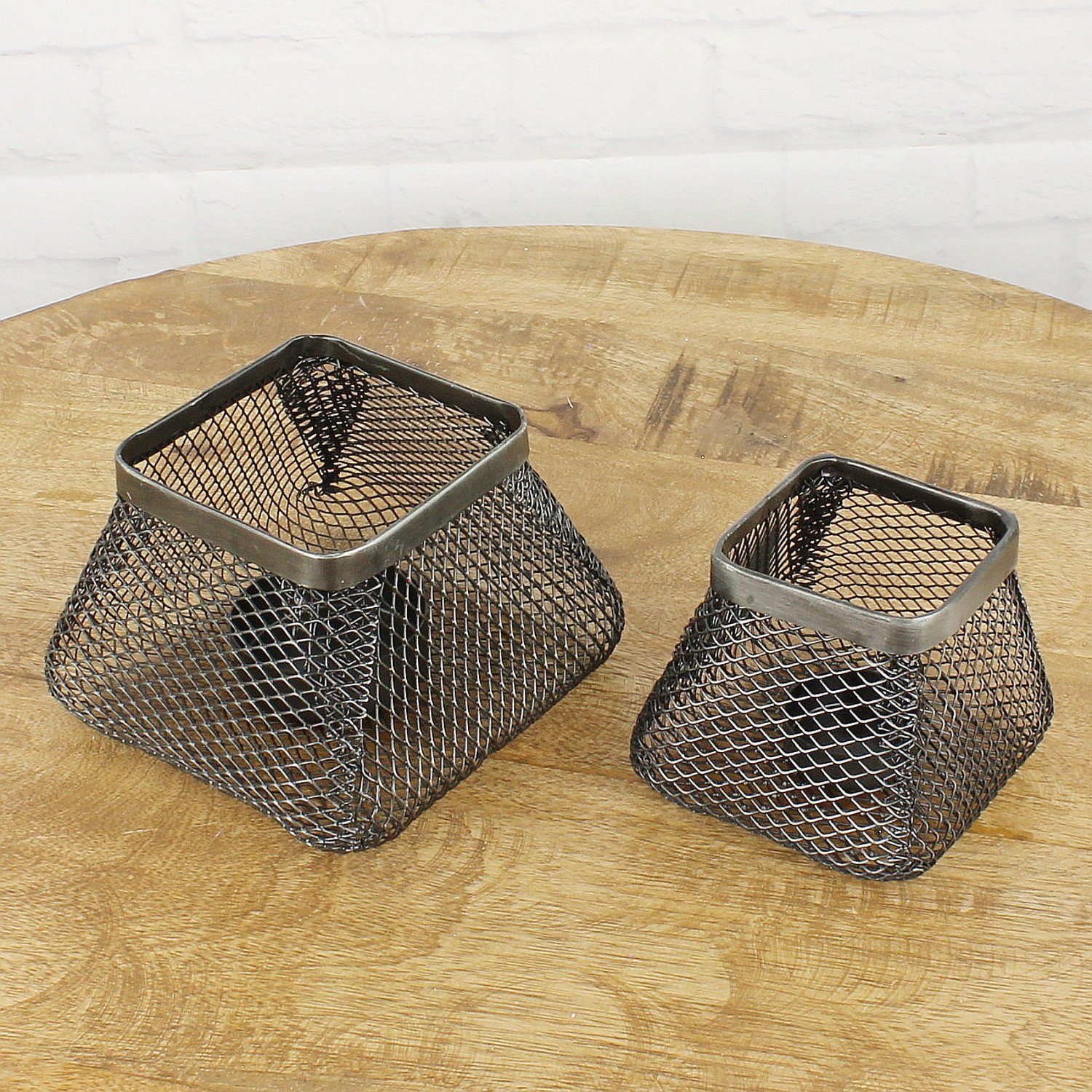 Macosa Home Teelichthalter 2x Kerzenhalter Teelicht-Halter Kerzenständer schwarz Metall (2er Set, 2 St), Tisch-Dekoration industrial modern Draht
