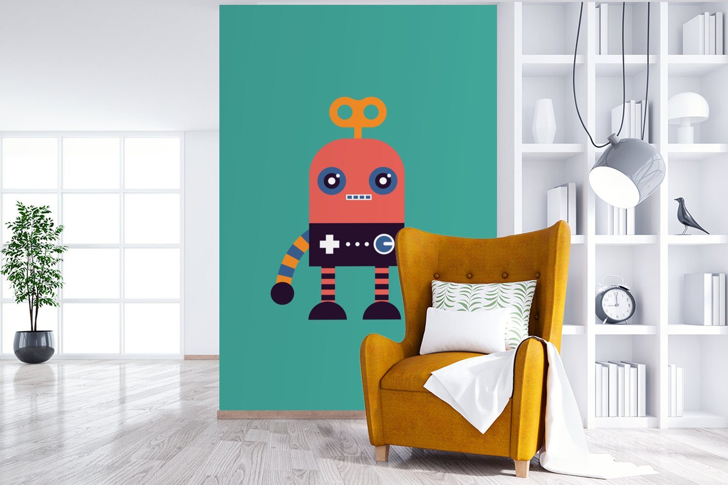 MuchoWow Fototapete Roboter Wohnzimmer, Spielzeug Matt, Vinyl Gesicht - Jungen (3 Wandtapete - Tapete - bedruckt, für Montagefertig Kinder, St), Rosa - 
