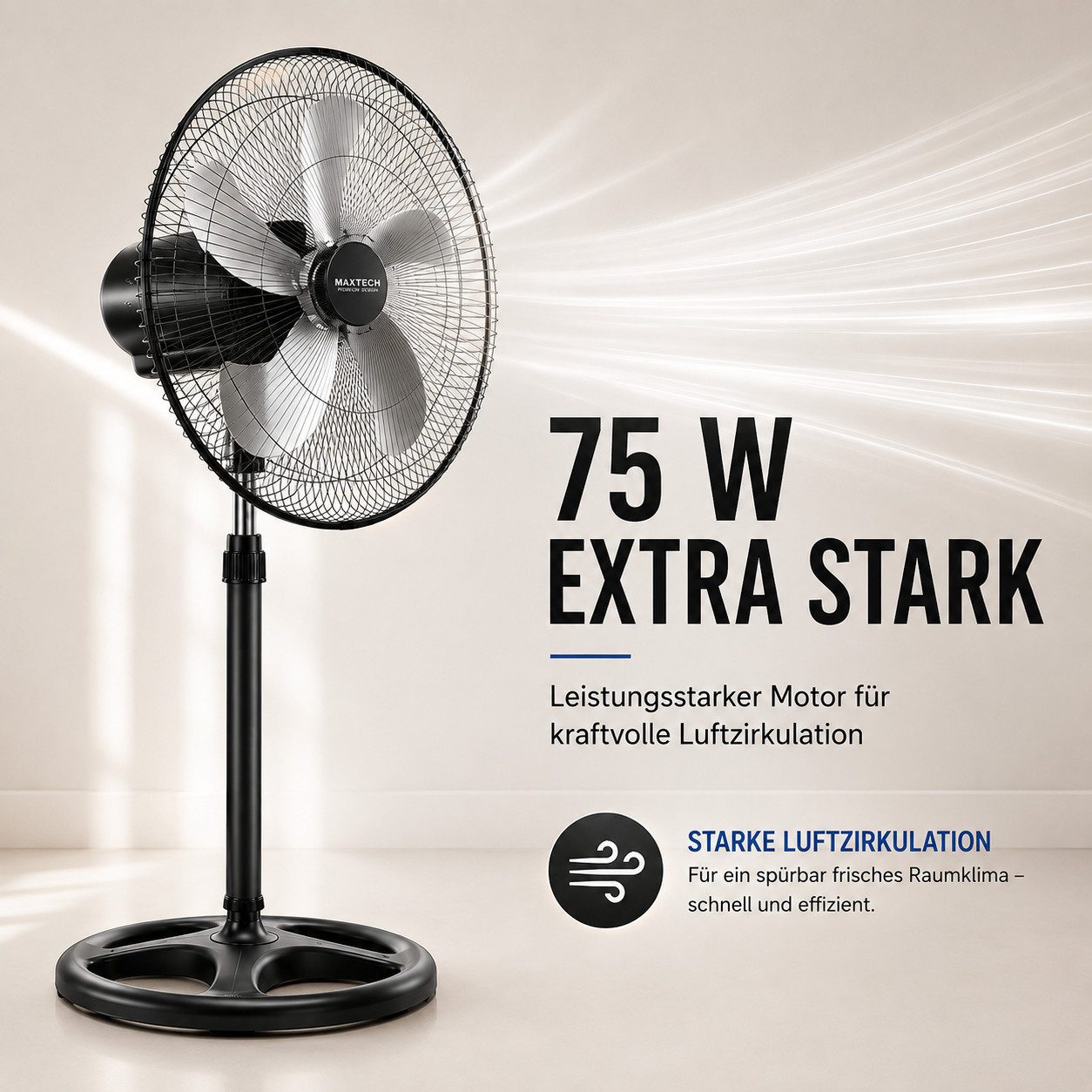 Ertex Standventilator Stand Ventilator 75W Metro 130cm Höhe Turmventilator Kühler STARK
