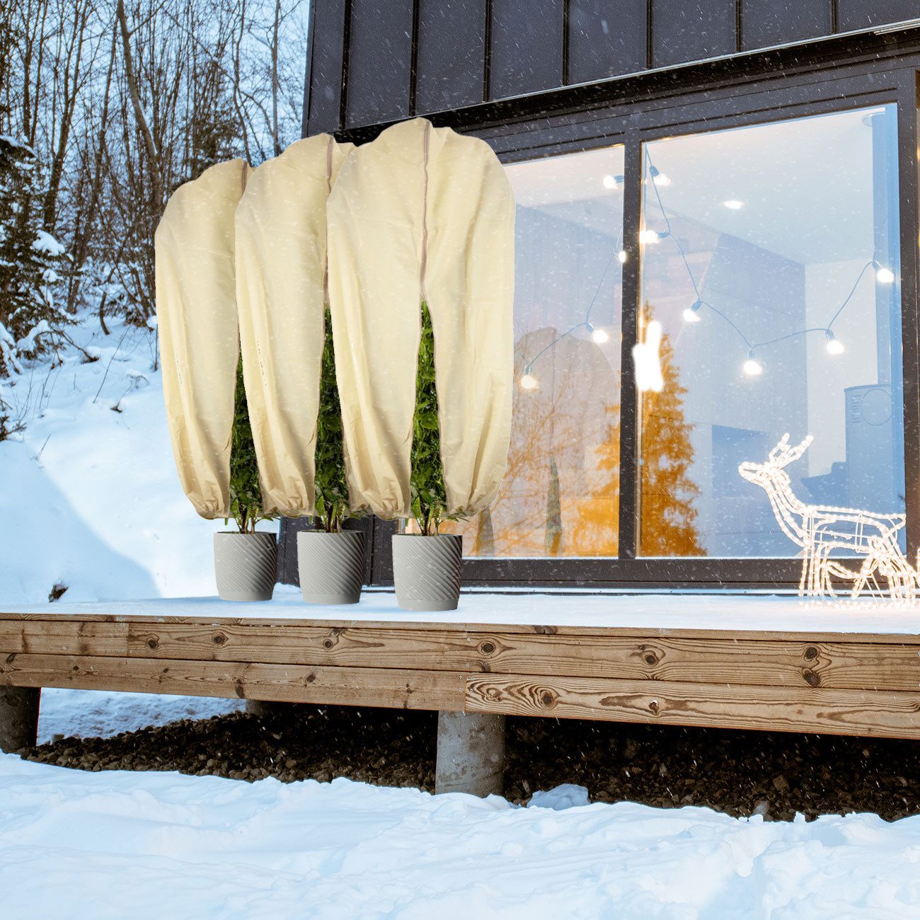 Casativo Winterschutzhaube Pflanzenabdeckung XL H180 x B120cm Winterschutz Reißverschluss Zugband (3-St., 1er-Set & 3er-Set), Frostschutz-Haube für Kübelpflanzen & Sträucher, Vlies 80 g/m²