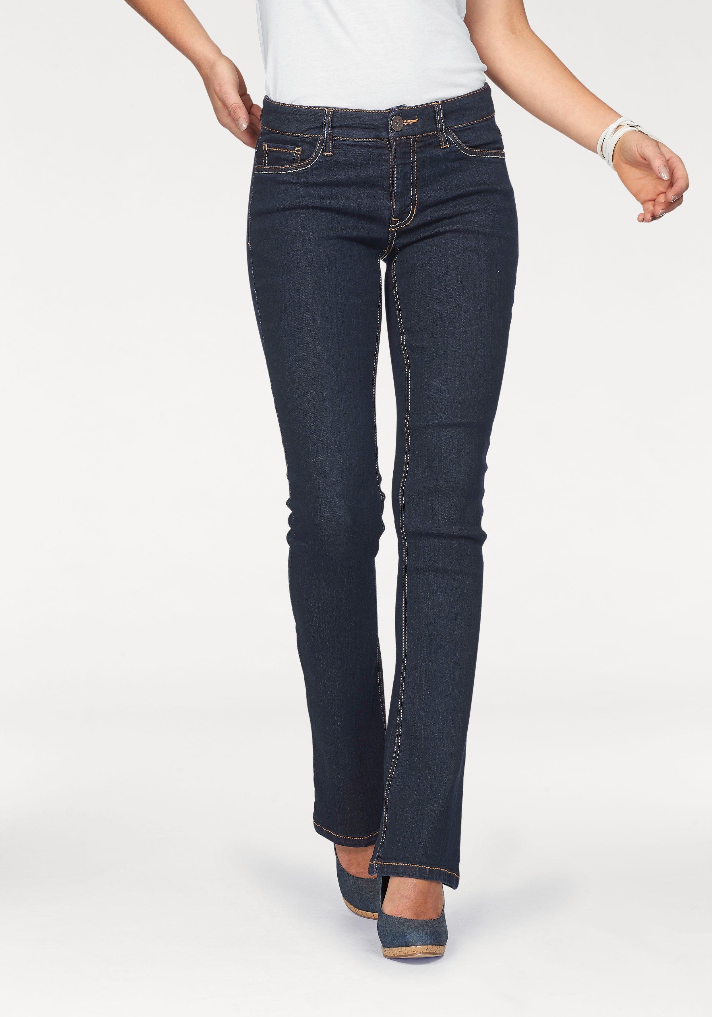 Arizona Bootcut-Jeans mit Kontrastnähten normale Leibhöhe, Bootcut, 5-Pocket-Style, dunkle Waschung