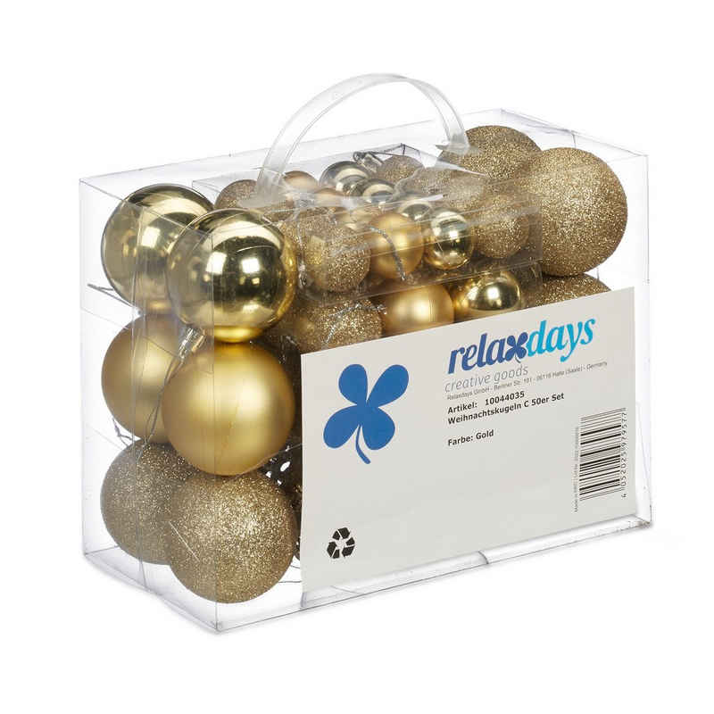 relaxdays Weihnachtsbaumkugel Weihnachtskugeln im 50er Set, Gold