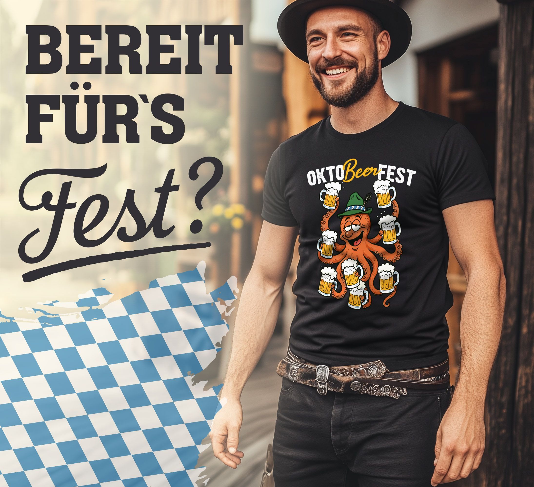 MoonWorks Print-Shirt Herren T-Shirt für das Oktoberfest Okto-Beer-Fest Oktopus Bier mit Print