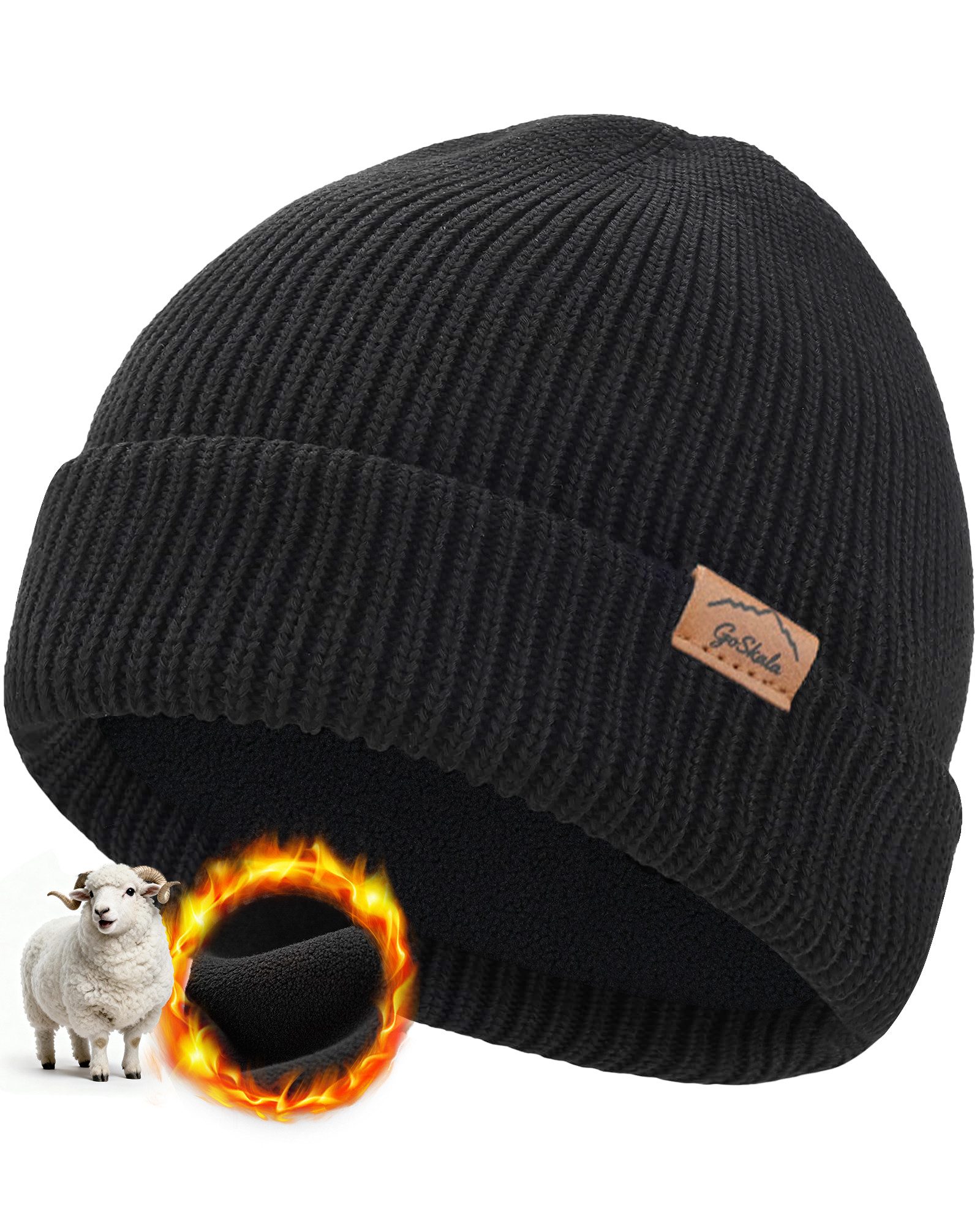 GoSkala Fleecemütze Merino Mütze Herren Damen Warme Wintermütze Strickmützen Winter Beanie Wärmend, hautfreundlich, antistatisch