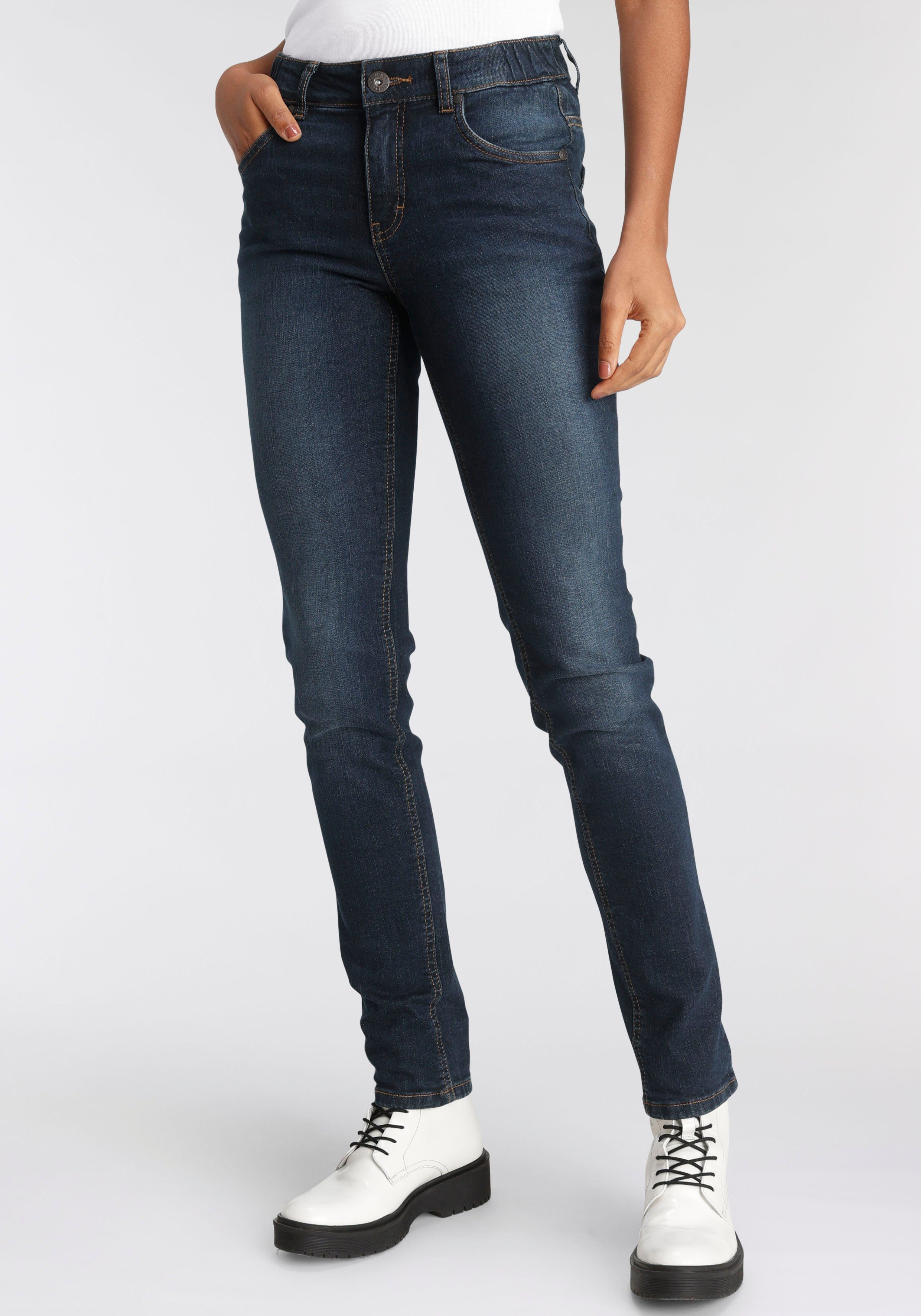 mit Waist Gummizugeinsatz High seitlichem darkblue-used Bund Slim-fit-Jeans Arizona