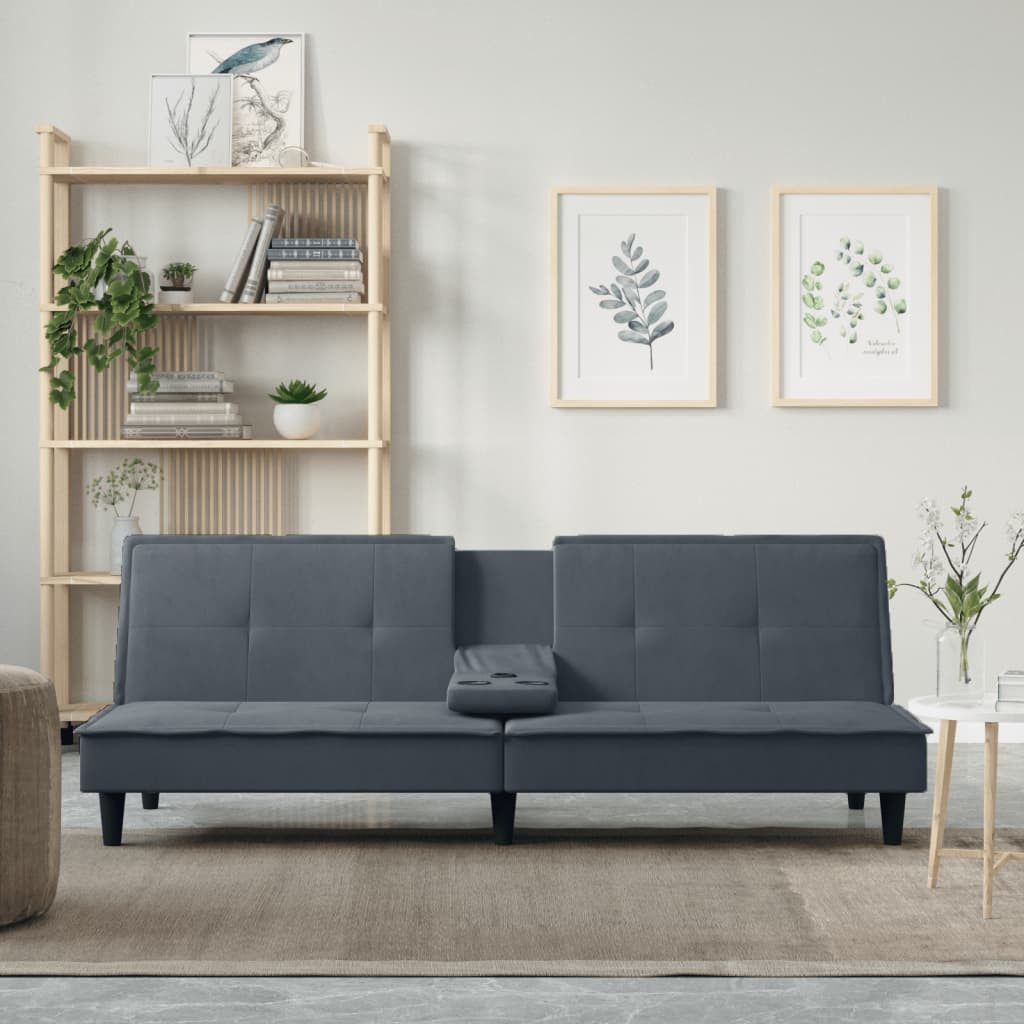 vidaXL Sofa Schlafsofa mit Getränkehaltern Dunkelgrau Samt Schlafcouch Couc günstig online kaufen
