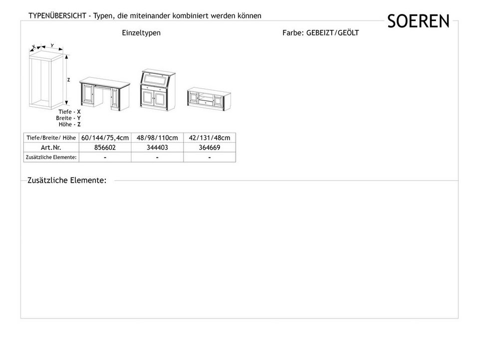 Home affaire Sekretär Soeren, aus massiver Kiefer, mit aufklappbarem  Schreibtisch, viel Stauraum