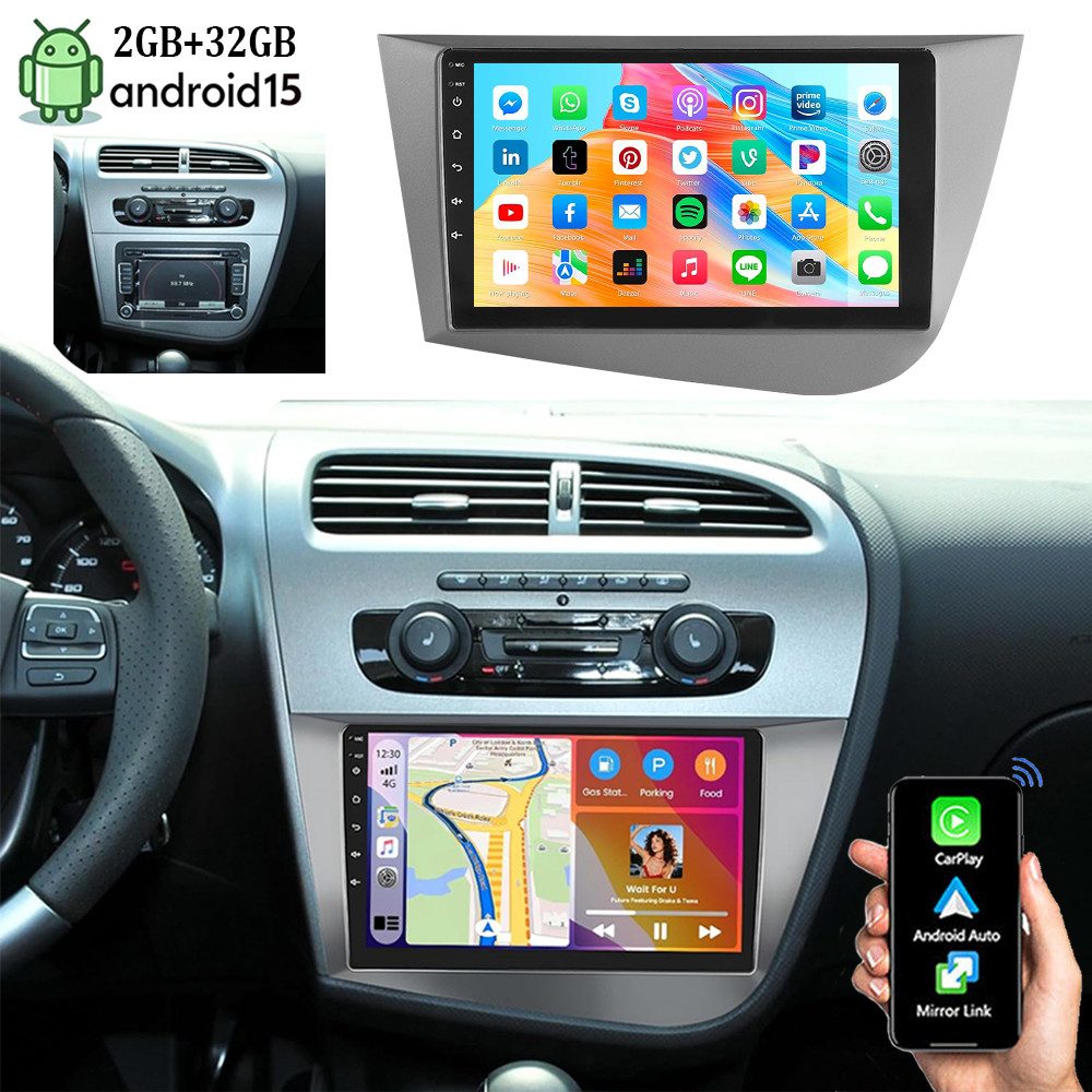 ESSGOO 64G Für Seat Leon 1P1 2005-2012 Android15 Carplay GPS NAVI WIFI BT 4.1 Autoradio (RDS, 4+64GB(optional), FM, AM, DAB+ (optional), Wireless Apple Carplay & Android Auto,2 DIN,WMA,ASP)