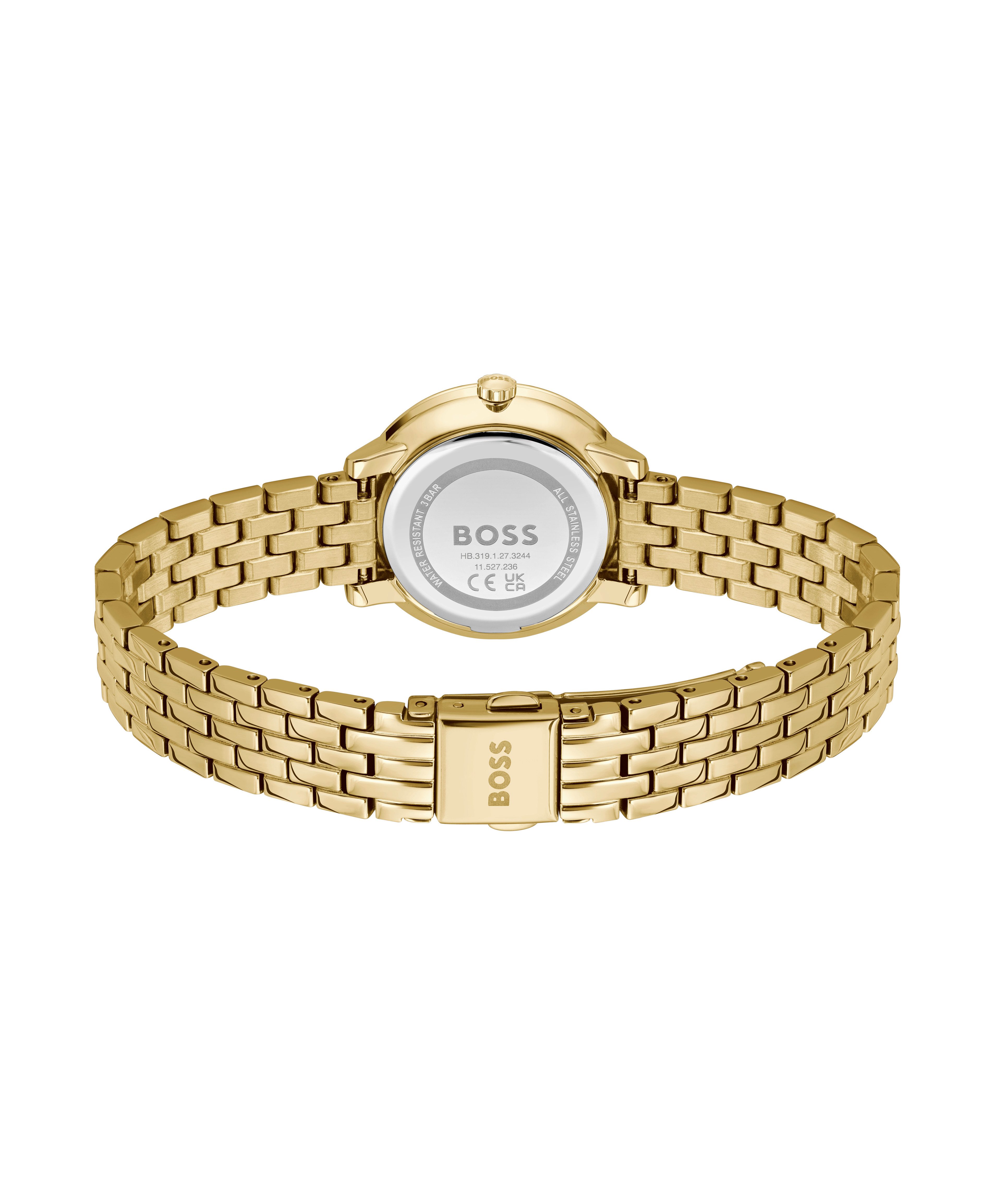 BOSS Quarzuhr LUCIA 1502835, Armbanduhr, Damenuhr, Edelstahlarmband, analog, Glassteine