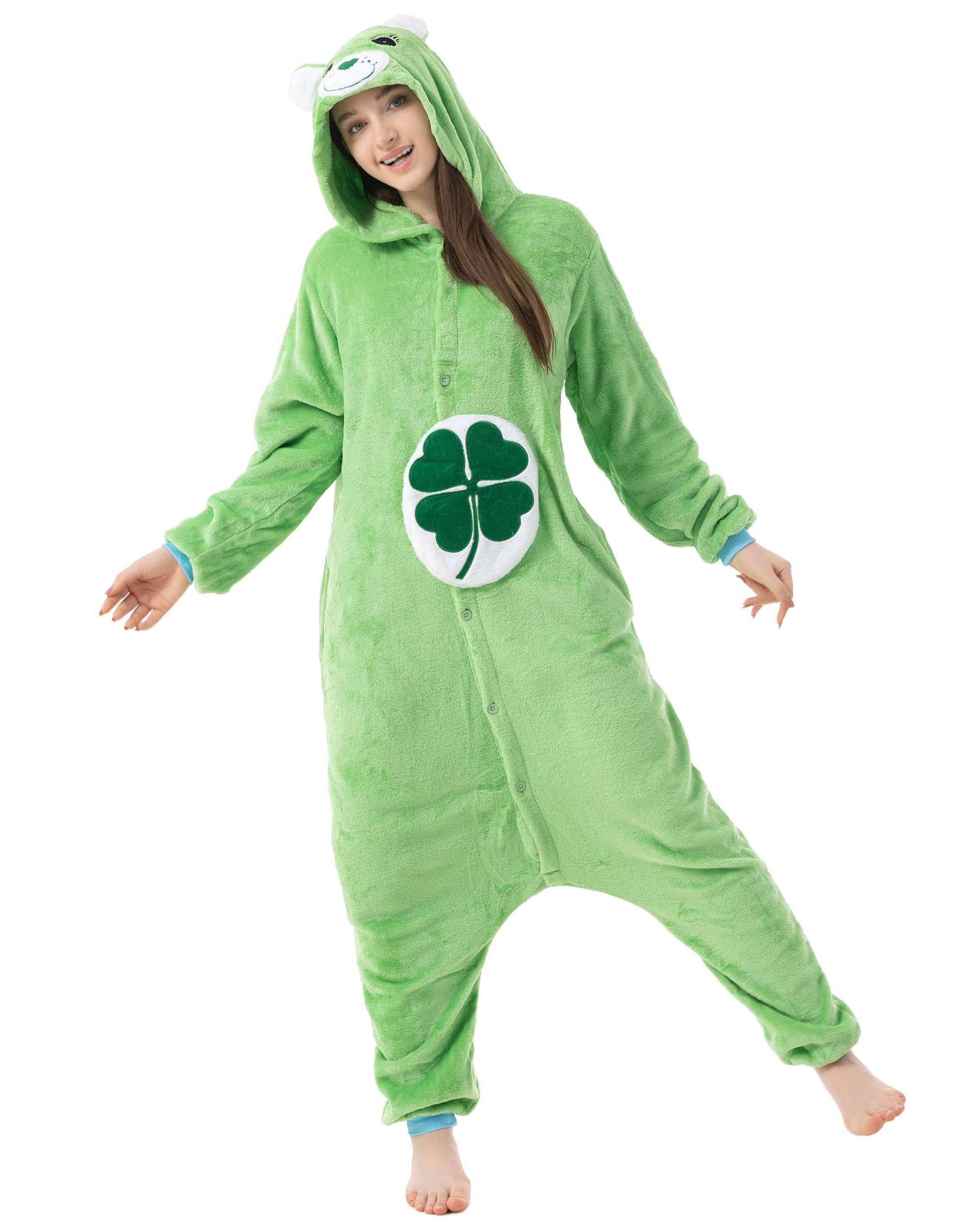 Katara Partyanzug Glücksbärchis Jumpsuit Onesie für Erwachsene S-XL, Karneval Kostüm, Kigurumi - Glücksbärchi Kleeblatt grün S (145-155cm)