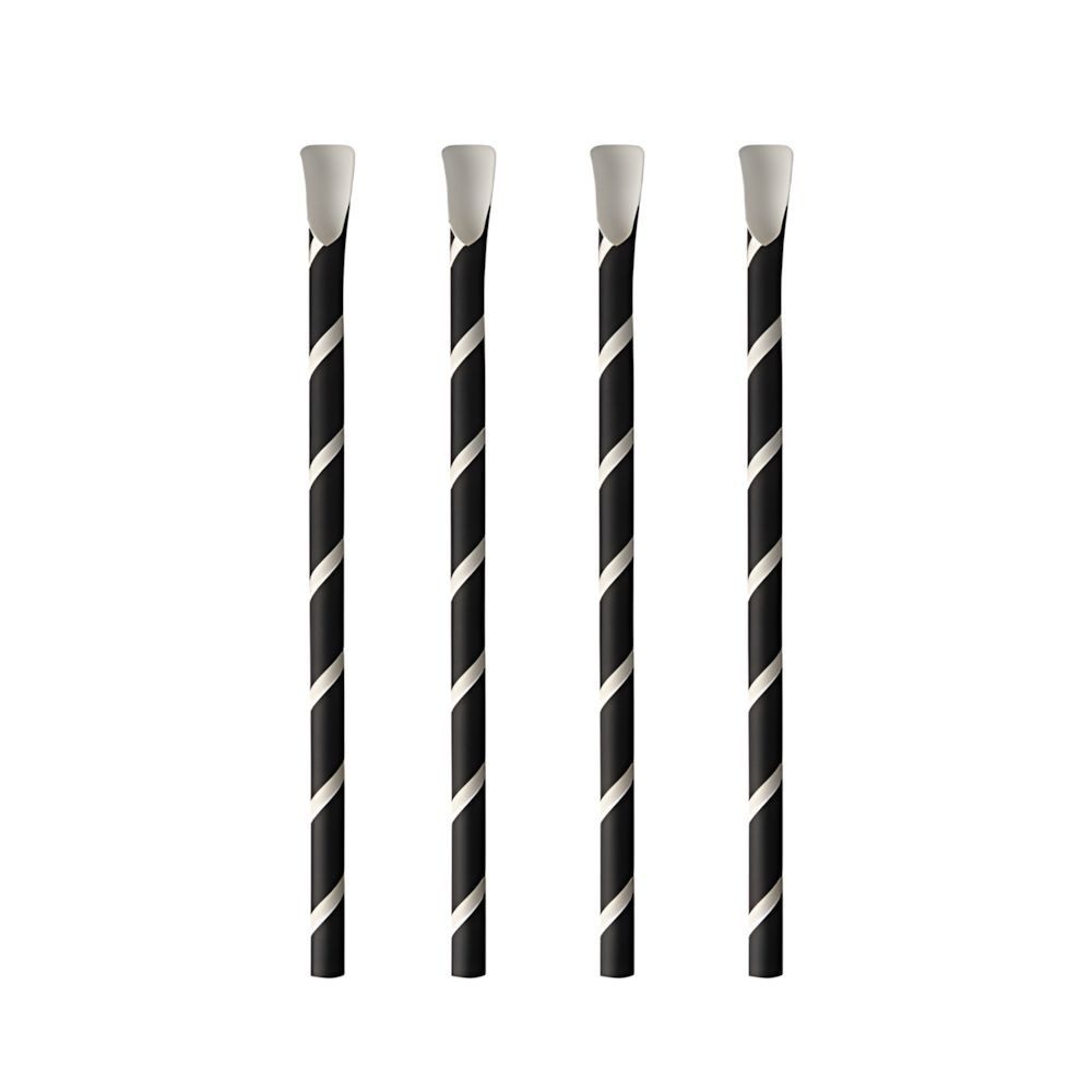 PAPSTAR Einweglöffel 100 x Halme mit Löffel Papier Ø 8 mm 20 cm schwarz/weiss Stripes