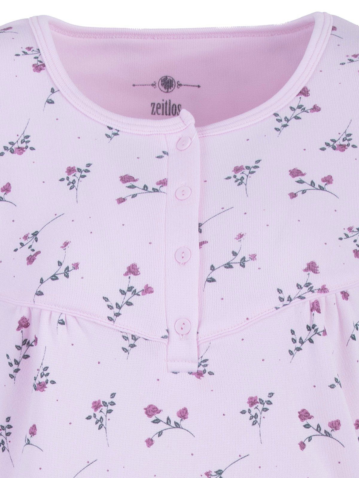 zeitlos Nachthemd Thermo Nachthemd - Paspel Blumen rosa