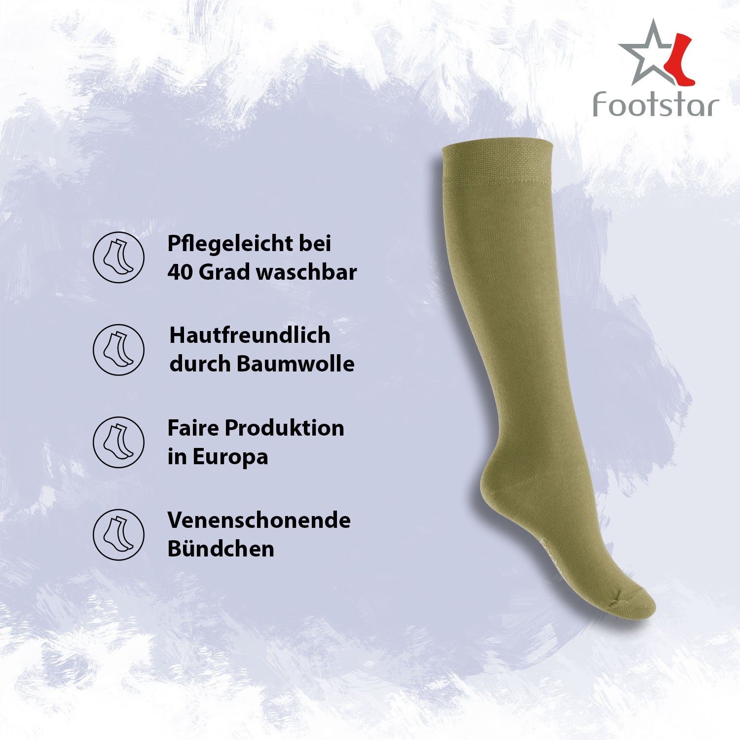 Footstar Langsocken EVERYDAY! 5 PAAR Damen & Herren Kniestrümpfe Lange Socken kniehoch