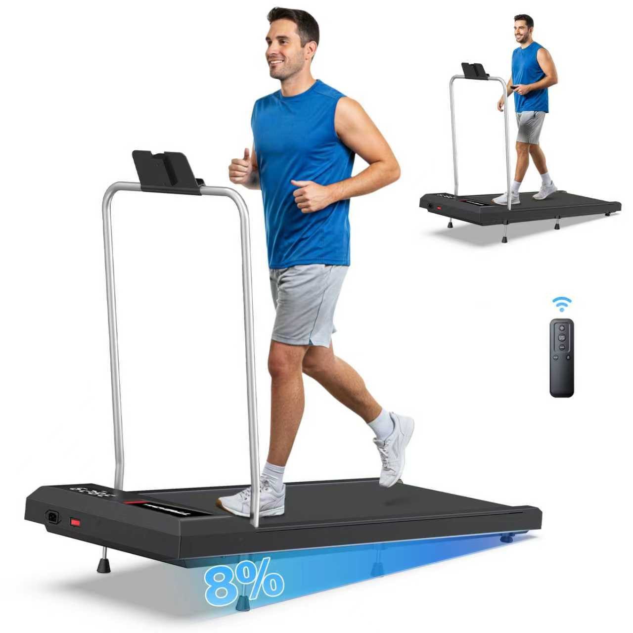 Cardirun Laufband Walking Pad, Laufband-Schreibtisch, 8 km/h, tragbares Laufband, (mit Armlehnen), GEH- und Jogginggerät mit Fernbedienung, LED-Anzeige, 136kg