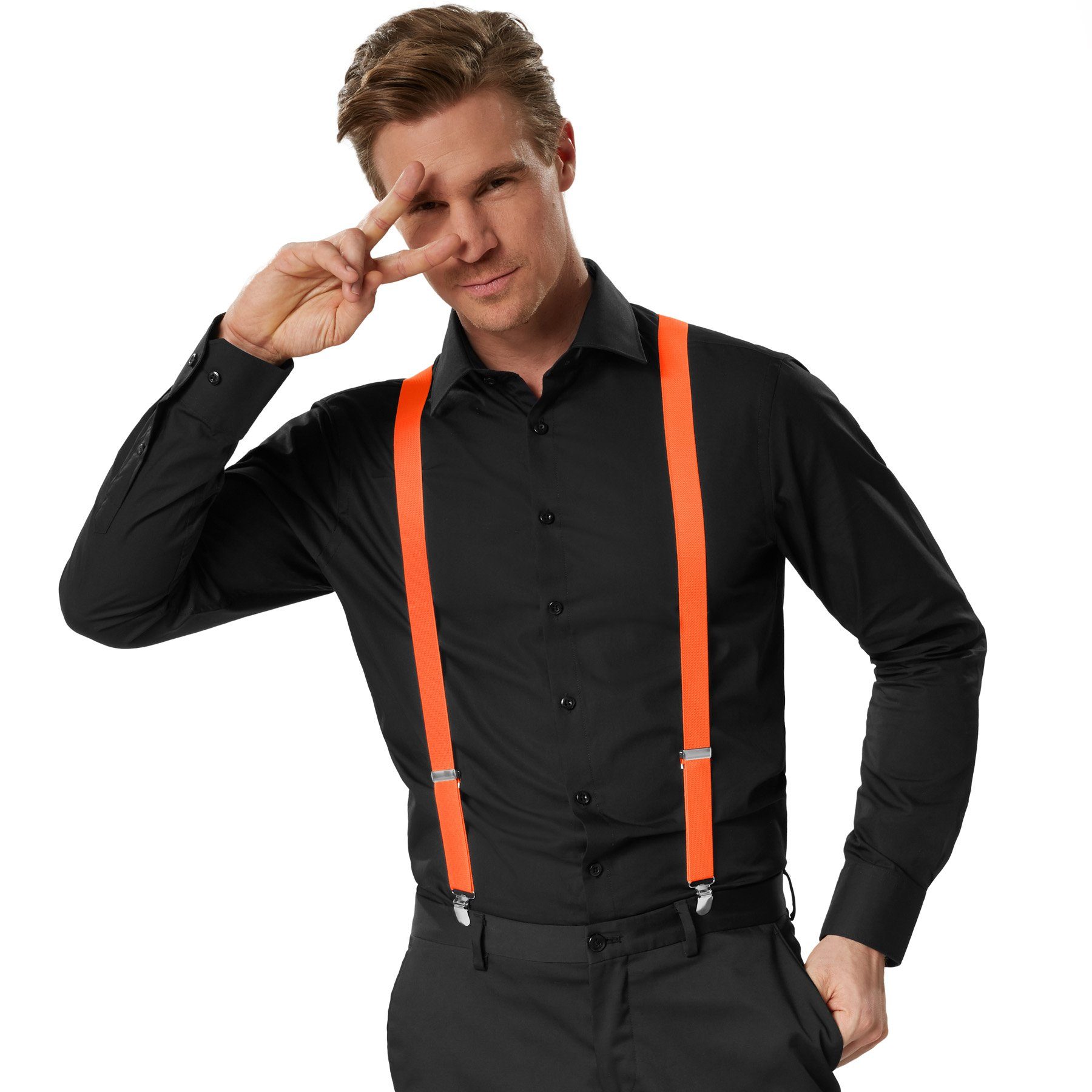 dressforfun Hosenträger Hosenhalter, Leicht und angenehm zu tragen, Individuell verstellbar (Hosenheber, Konfektionsgröße 0 in orange) Unisex-Hosenträger in Einheitsgröße, Breite der Träger: ca. 2,5 cm