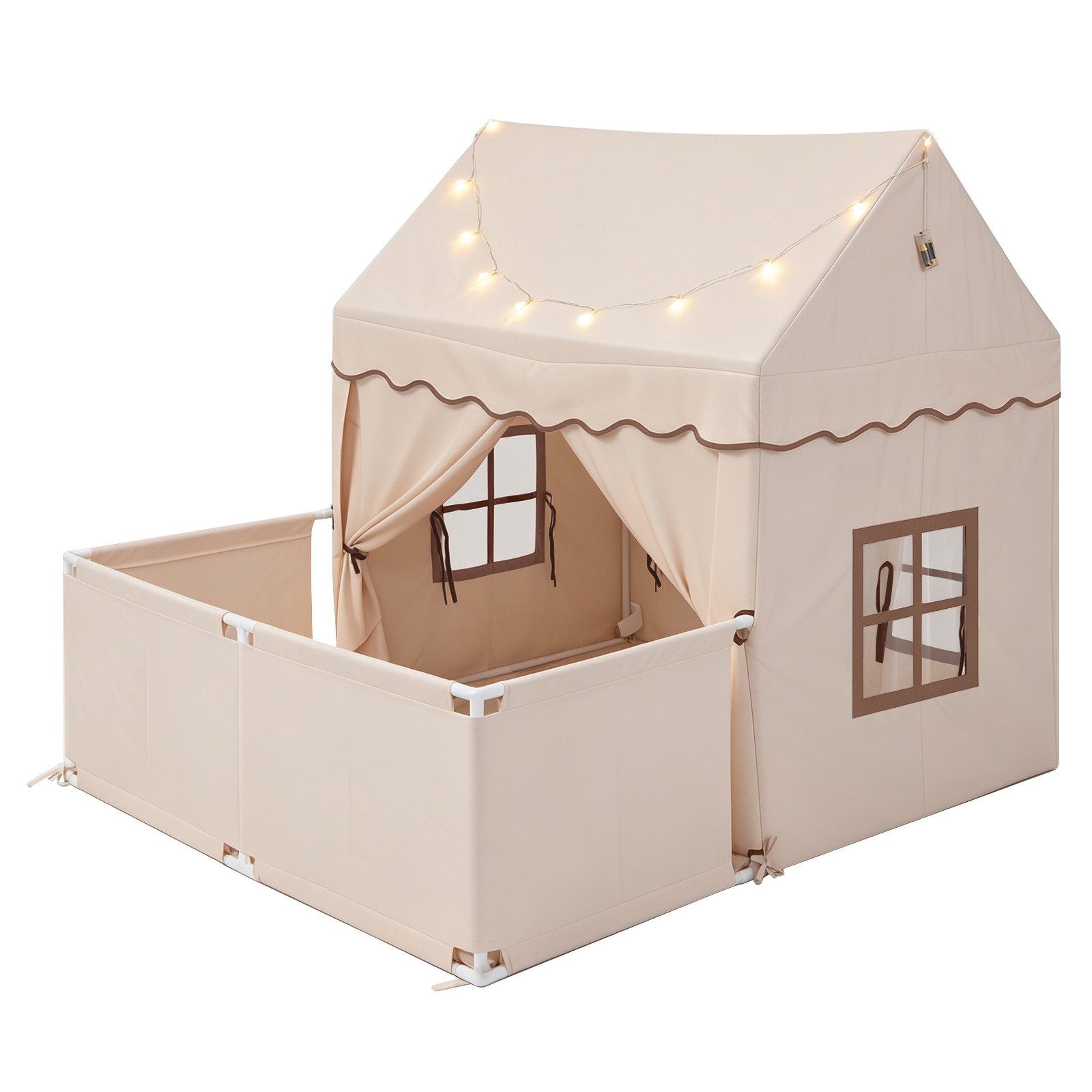 COSTWAY Spielzelt mit zusätzlichem Hinterhof, Kinderspielhaus