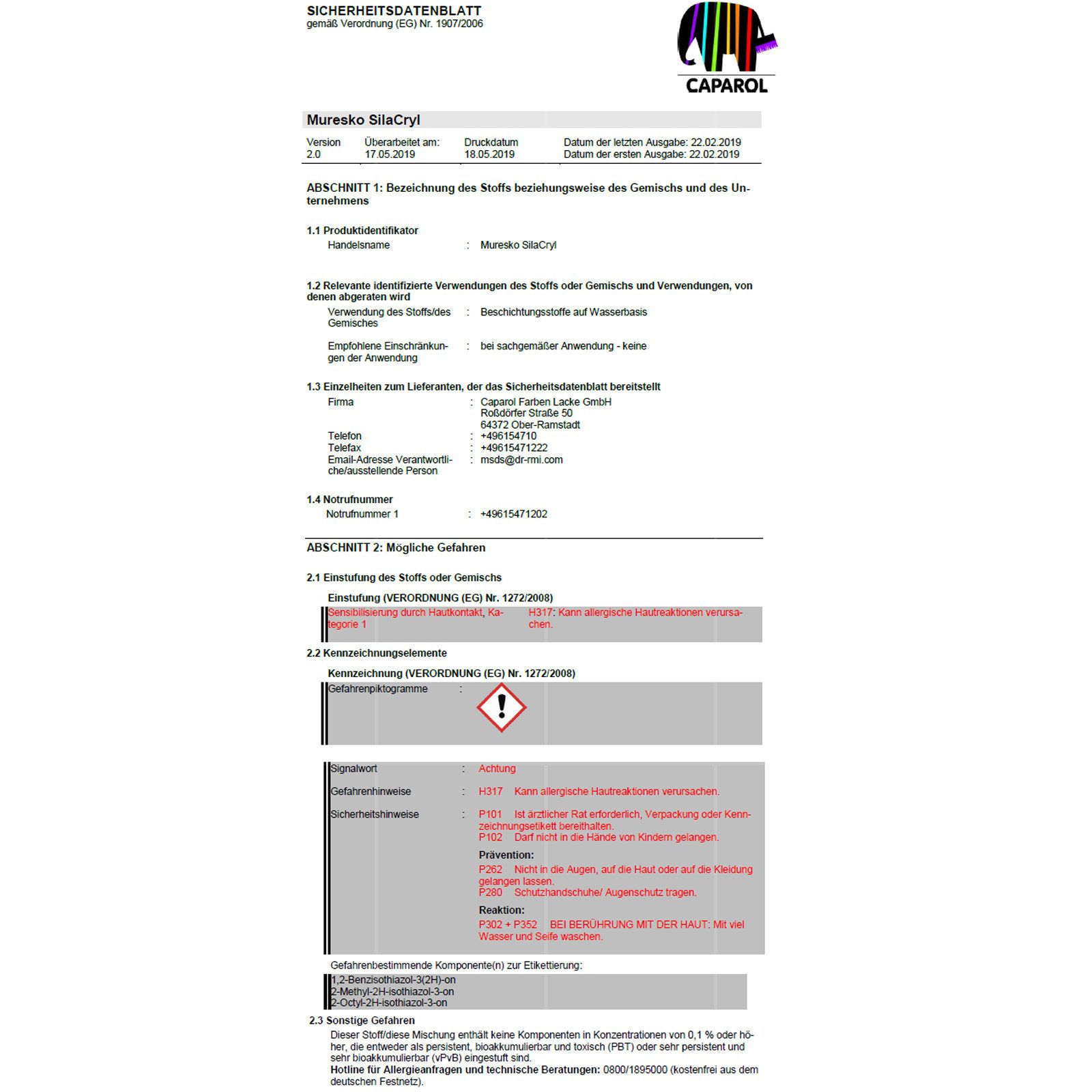 Caparol Fassadenfarbe Muresko - 5 Ltr (Weiss)