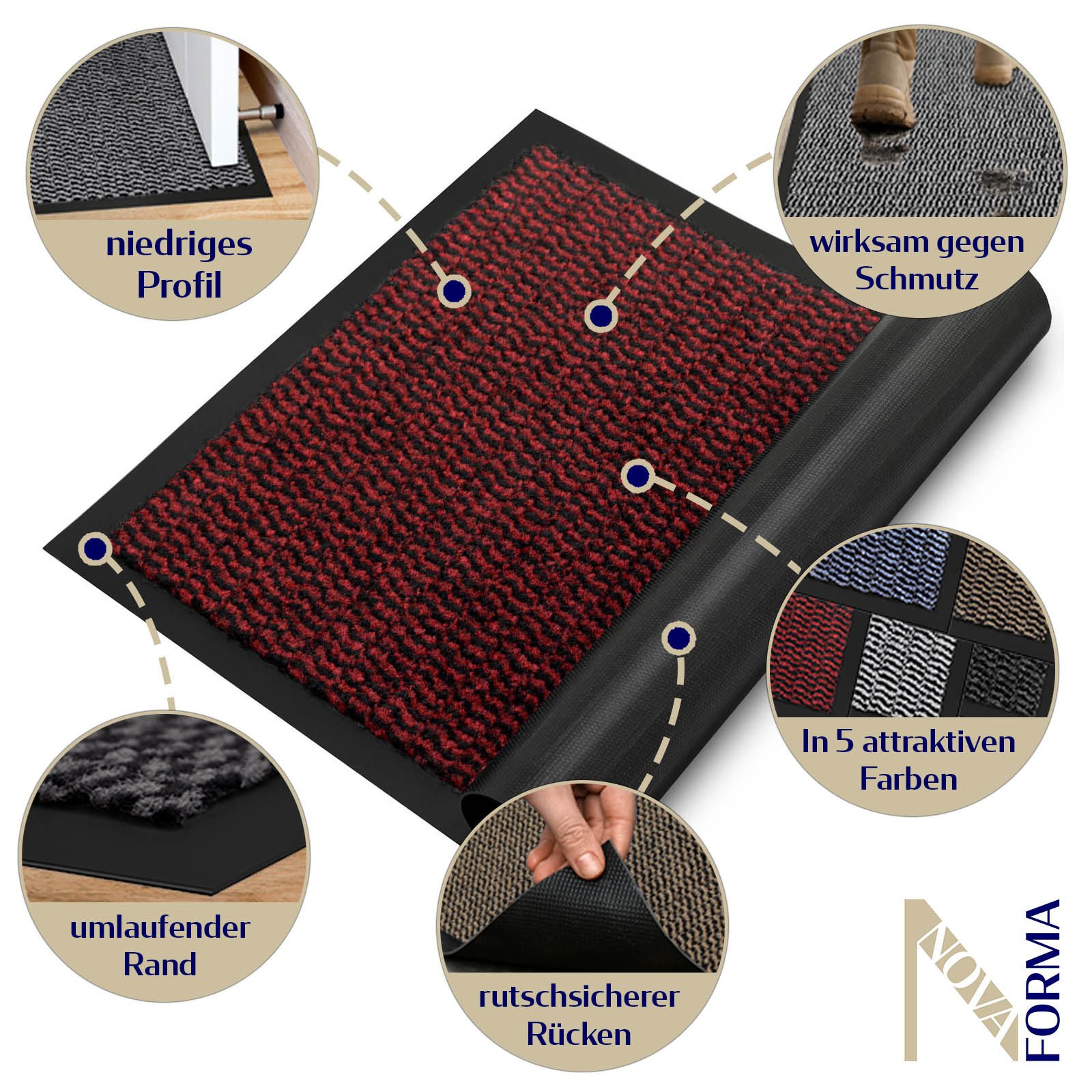 Nova Forma Fußmatte STAR, klassische Fußmatte - Sauberlaufmatte für Haustür, Eingang & Flur