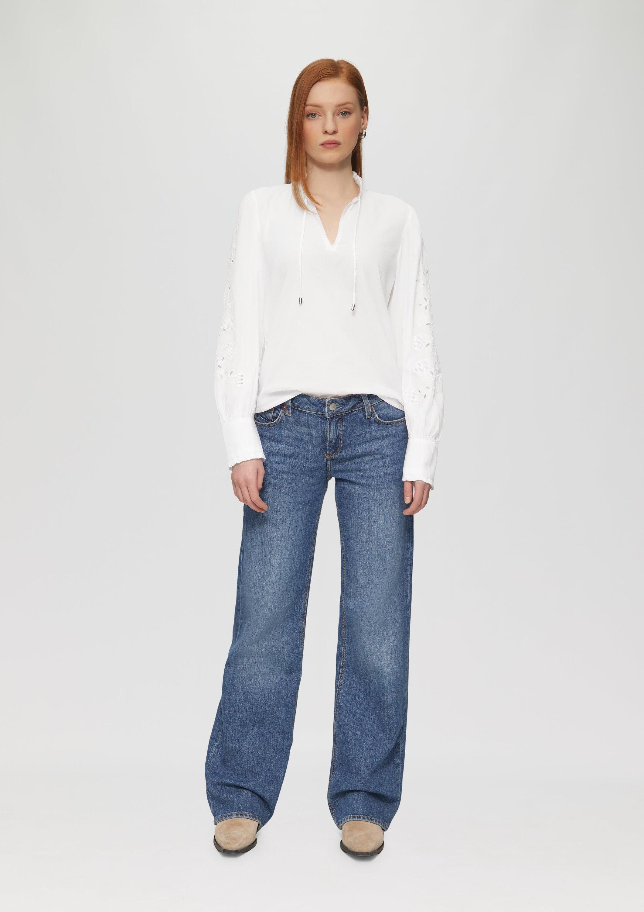 QS Langarmbluse Bluse Leichte Baumwollbluse mit Stickerei am Ärmel