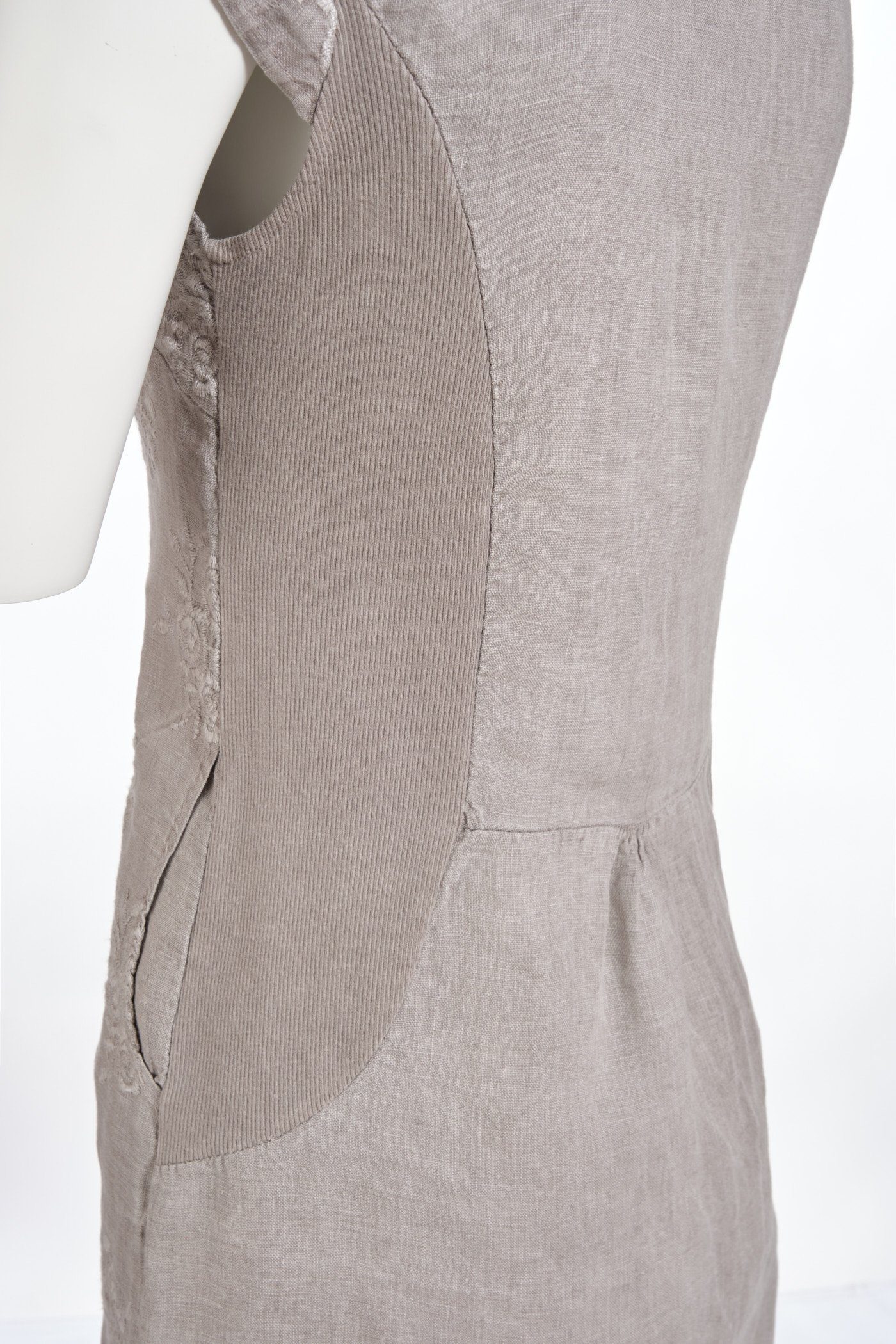PEKIVESSA Sommerkleid Stickerei knielang kurzarm Damen Leinenkleid (1-tlg) mit v2-schlamm