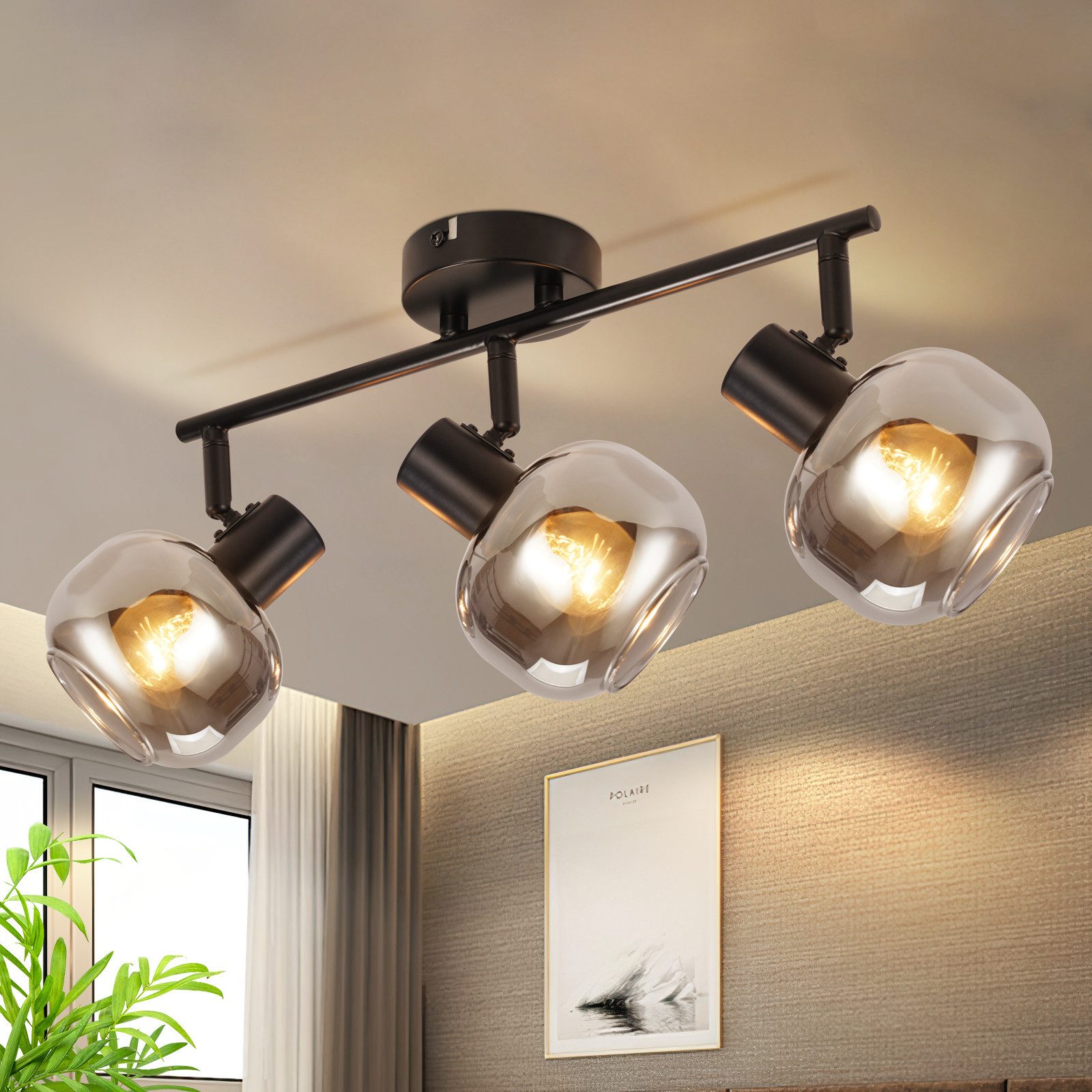 Nettlife Deckenstrahler Deckenstrahler Vintage Rauchgrau Glas E14, Schwenkb günstig online kaufen