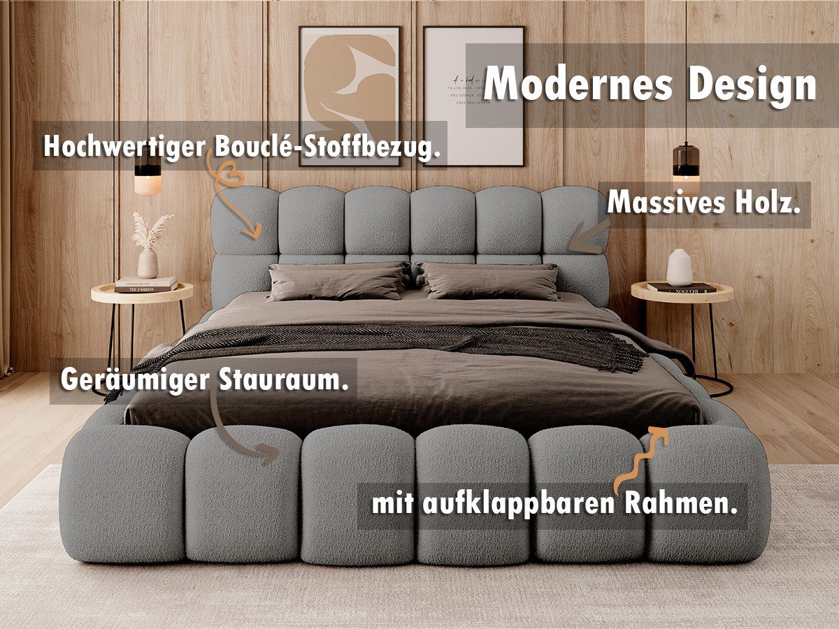 thematys Polsterbett mit Bettkasten, Stauraumbett, Bouclé 140x200 160x200 1 günstig online kaufen