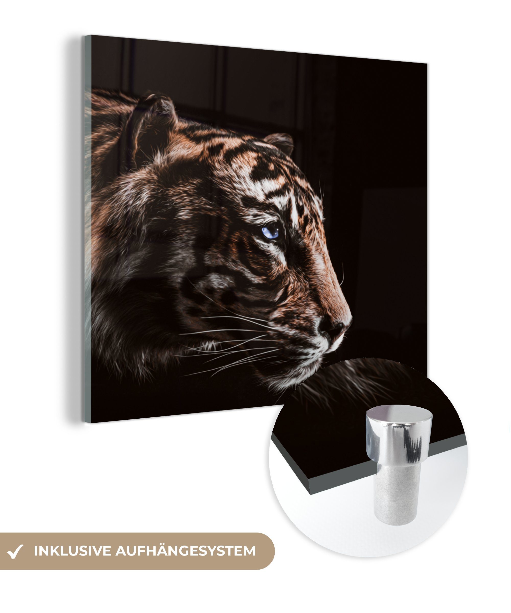 MuchoWow Acrylglasbild Tiger - Tiere - Schwarz, (1 St), Glasbilder - Bilder auf Glas Wandbild - Foto auf Glas - Wanddekoration
