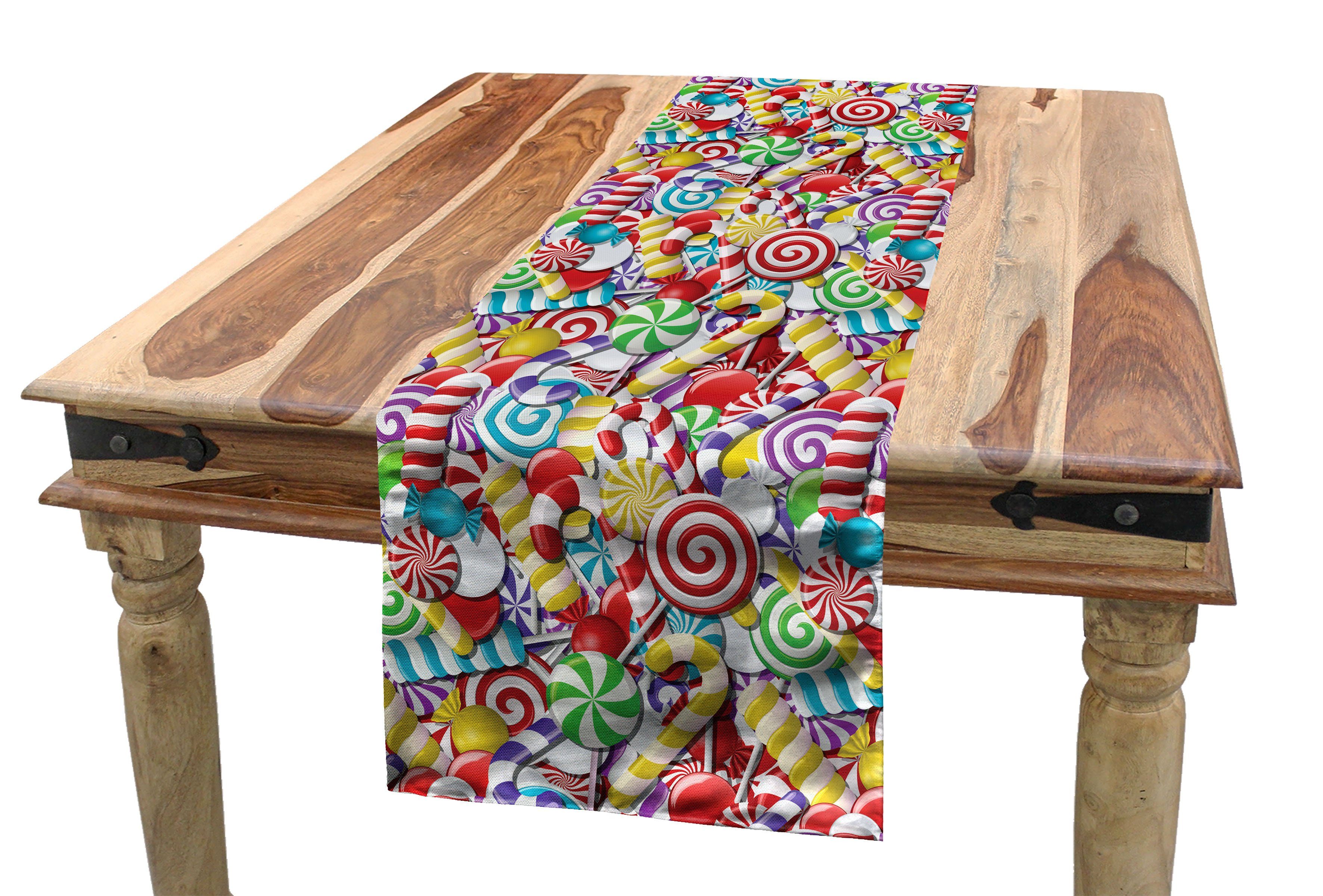 Abakuhaus Tischläufer Esszimmer Küche Rechteckiger Dekorativer Tischläufer, Zuckerstange Bonbons Lollipops