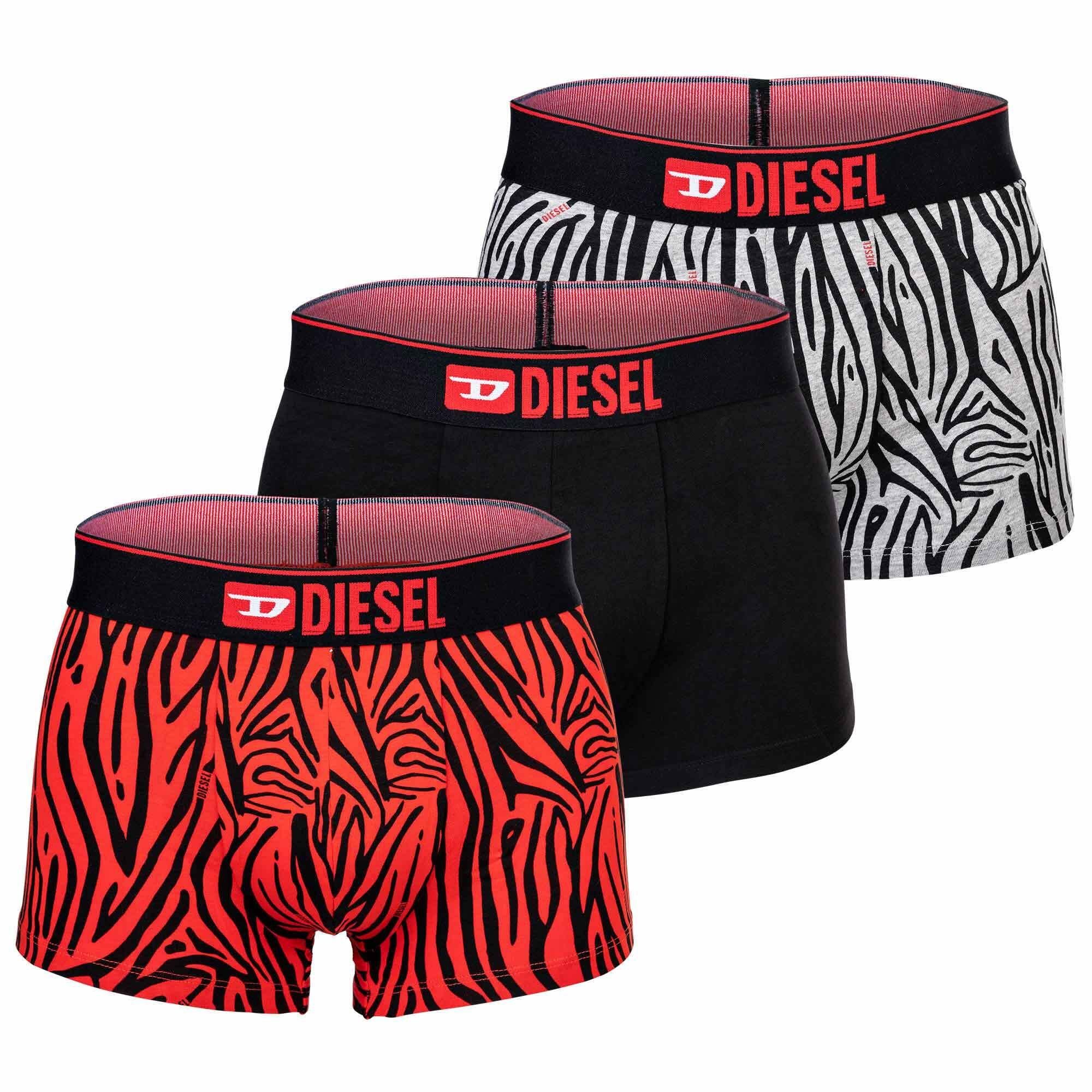 Diesel Boxer Herren Boxershorts, 3er Pack - Schwarz/Grau/Rot