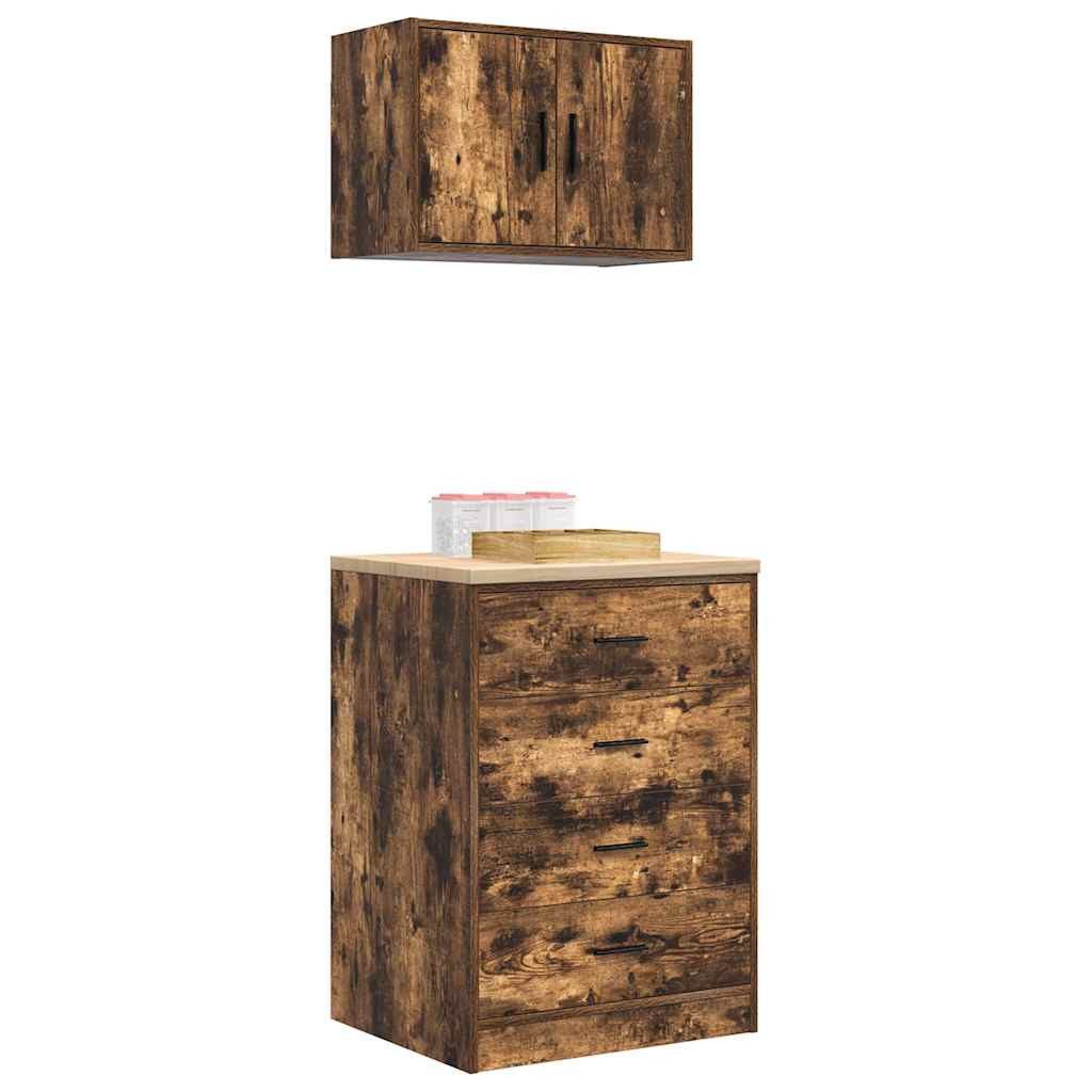 vidaXL Werkzeugschrank Garagenschränke 2 Stk. Räuchereiche Holzwerkstoff (1-St)