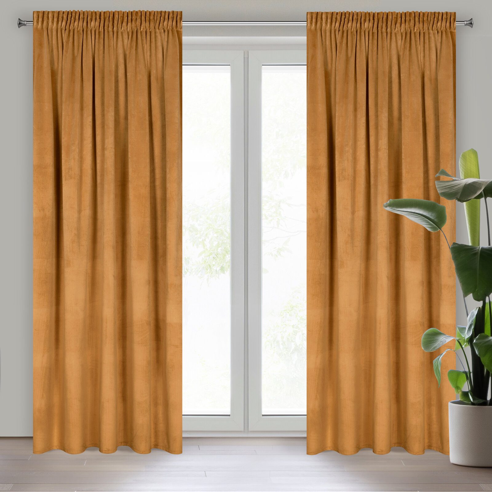 Design91 Vorhang Samtvorhänge 140x270 cm 135x300 cm (1 St), Kräuselband, blickdicht, Samt, Wohnzimmer Tunnelzug