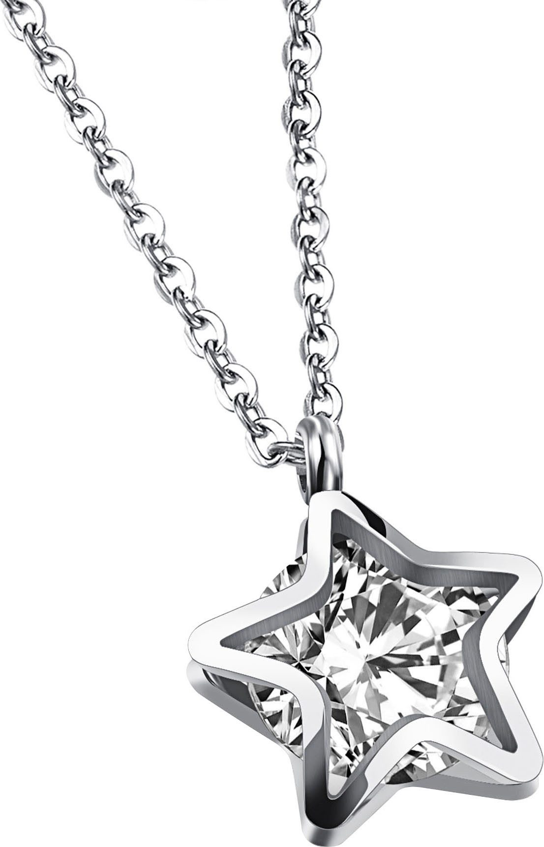 Firetti Kette mit Anhänger Schmuck Geschenk Edelstahl Halsschmuck Halskette Ankerkette Stern, mit Zirkonia (synth)