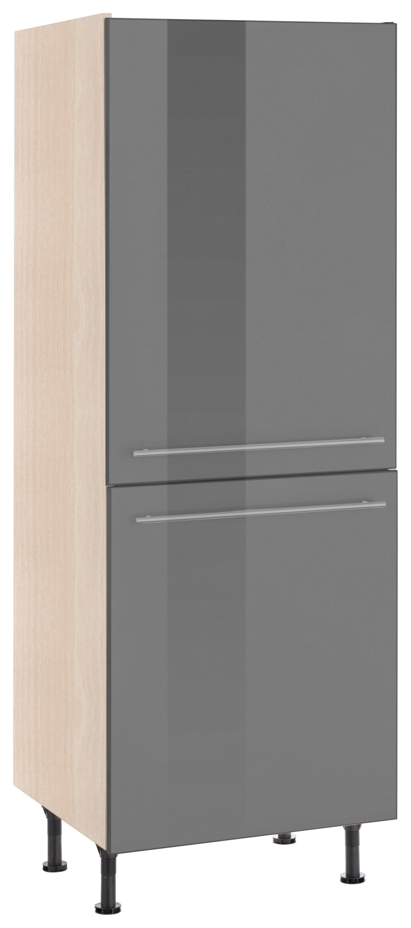 OPTIFIT Kühlumbauschrank Bern Hochglanz/akaziefarben grau 88 akaziefarben Stellfüße, | 176 cm Nischenmaß 60 cm breit, höhenverstellbare hoch