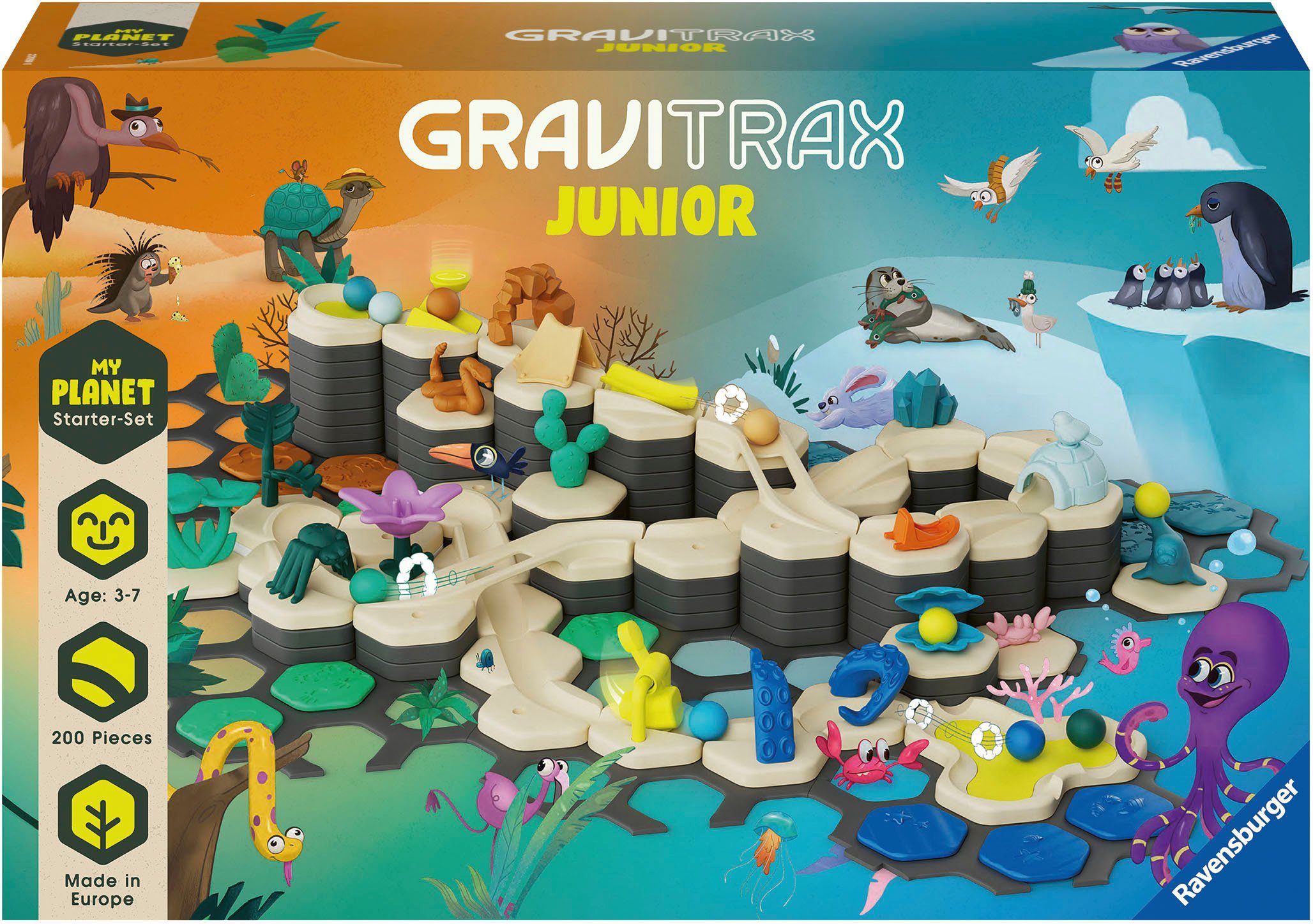 Ravensburger Kugelbahn-Bausatz GraviTrax Junior Starter-Set XXL Planet, Made in Europe