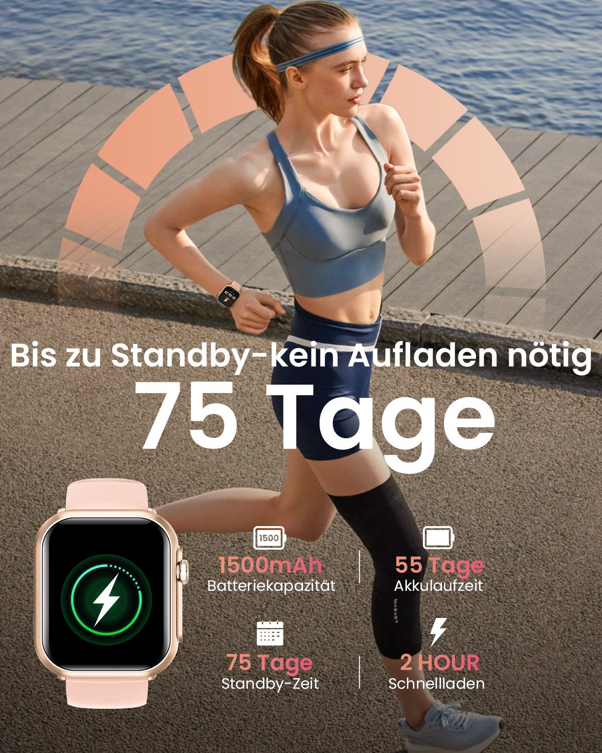 FOSMET 2026 1500mAh Akku Smartwatch Herren Damen 1.83 " AMOLED Display Smartwatch (4.65 cm), Herzfrequenz-/Blutdruck-/SpO2-/Schlafüberwachung für Android und iOS