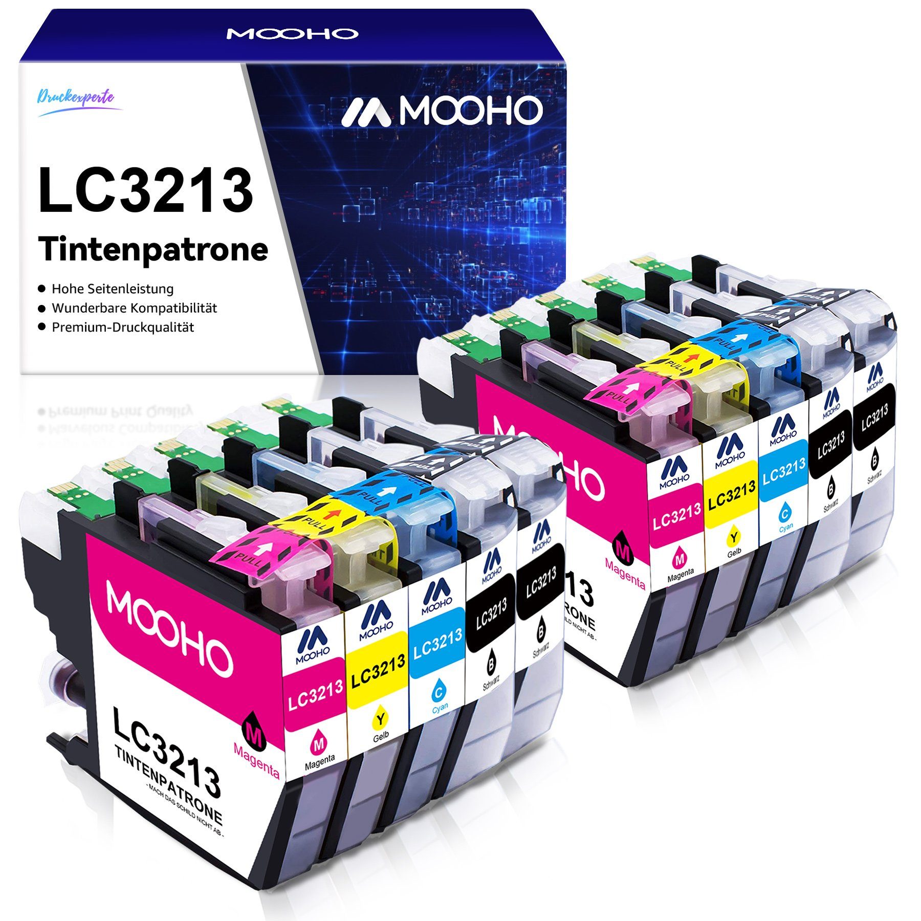 MOOHO Multipack ersetzt Brother LC-3213 LC3213XL Tintenpatrone (für Brother MFC-J491 497DW DCP-J572dw) 4x Schwarz, 2x Cyan, 2x Magenta, 2x Gelb