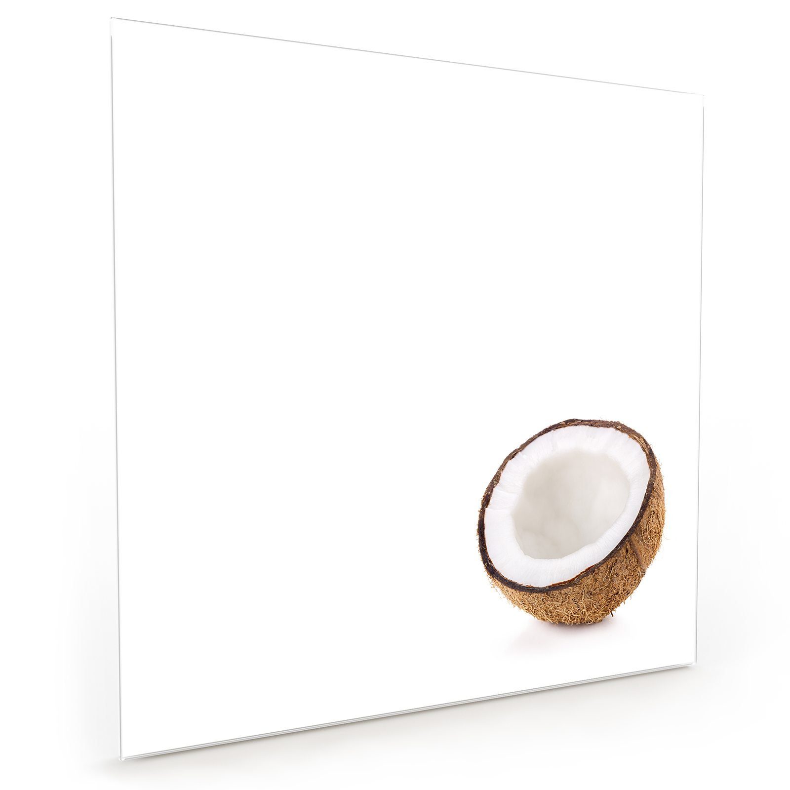 Motiv Glas Küchenrückwand Küchenrückwand Kokosnuss mit Primedeco Spritzschutz halbiert
