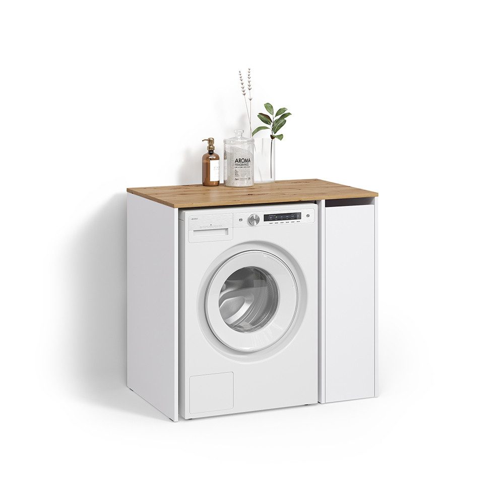 Livinity® Waschmaschinenumbauschrank Paolina, Weiß/Artisan, 93.6 x 88.2 cm mit Fächern und Tür (1-St)